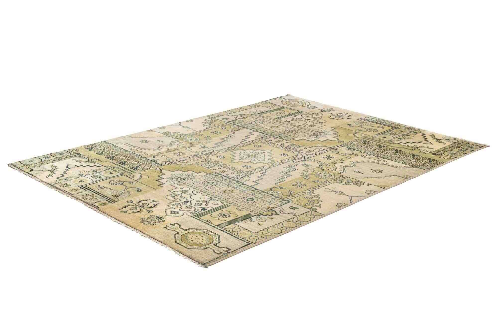 Patchwork Teppich PATCH Handgeknüpft beige-grün 170x240cm 