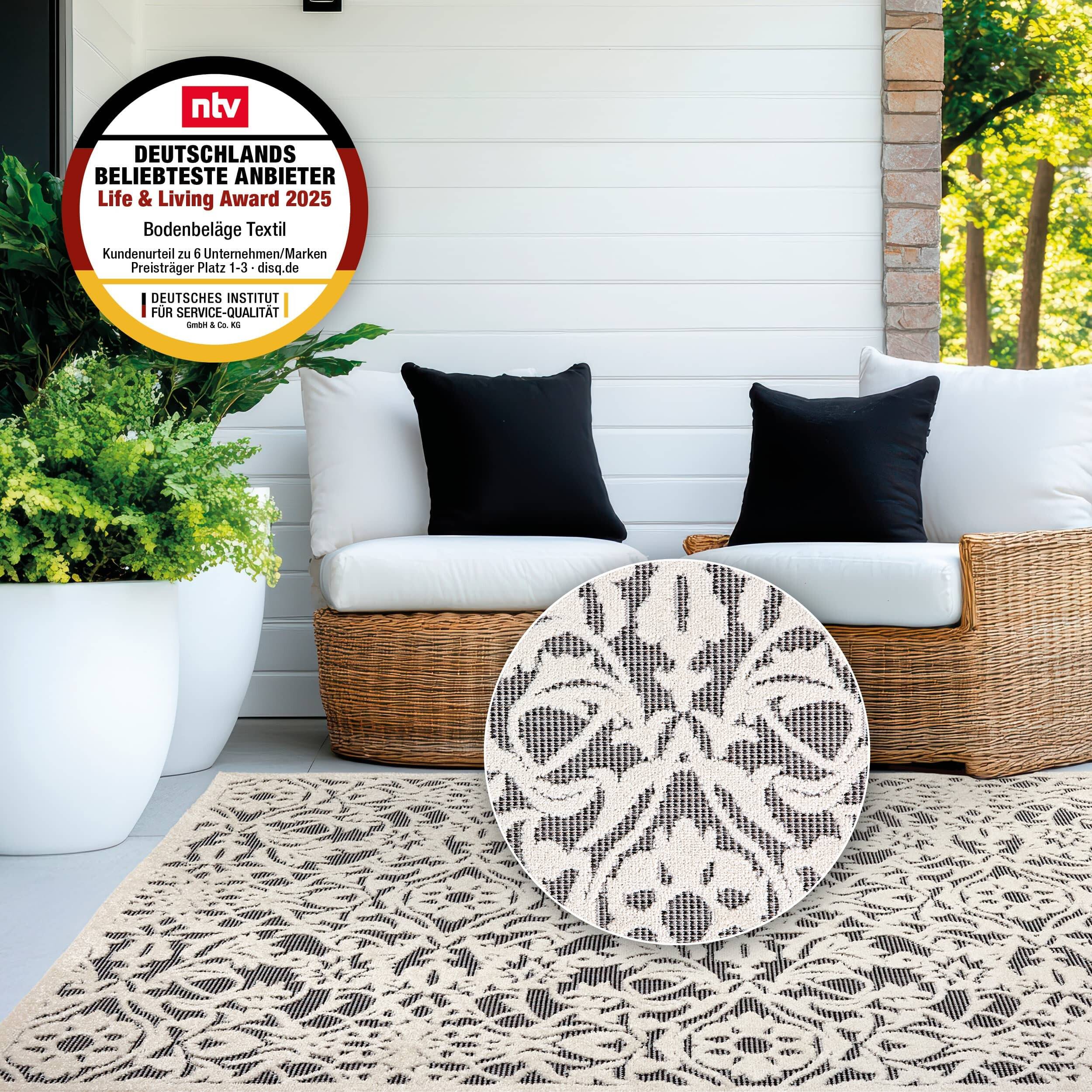 In- und Outdoor Teppich Serina D.253 C.004 Ornamente grau/weiß