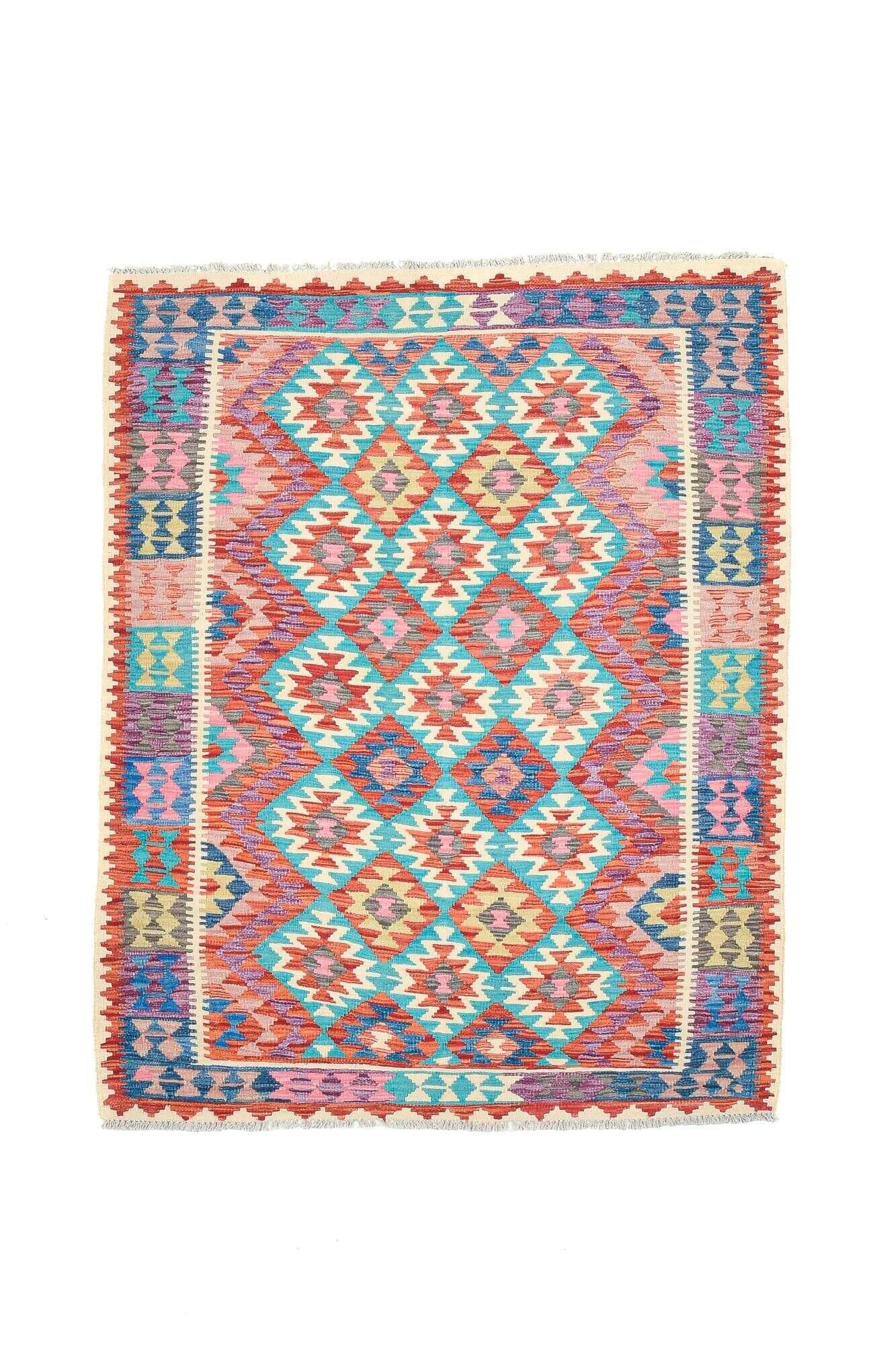 Kelim Teppich Tablashah Handgewebt Schurwolle bunt 150x189cm