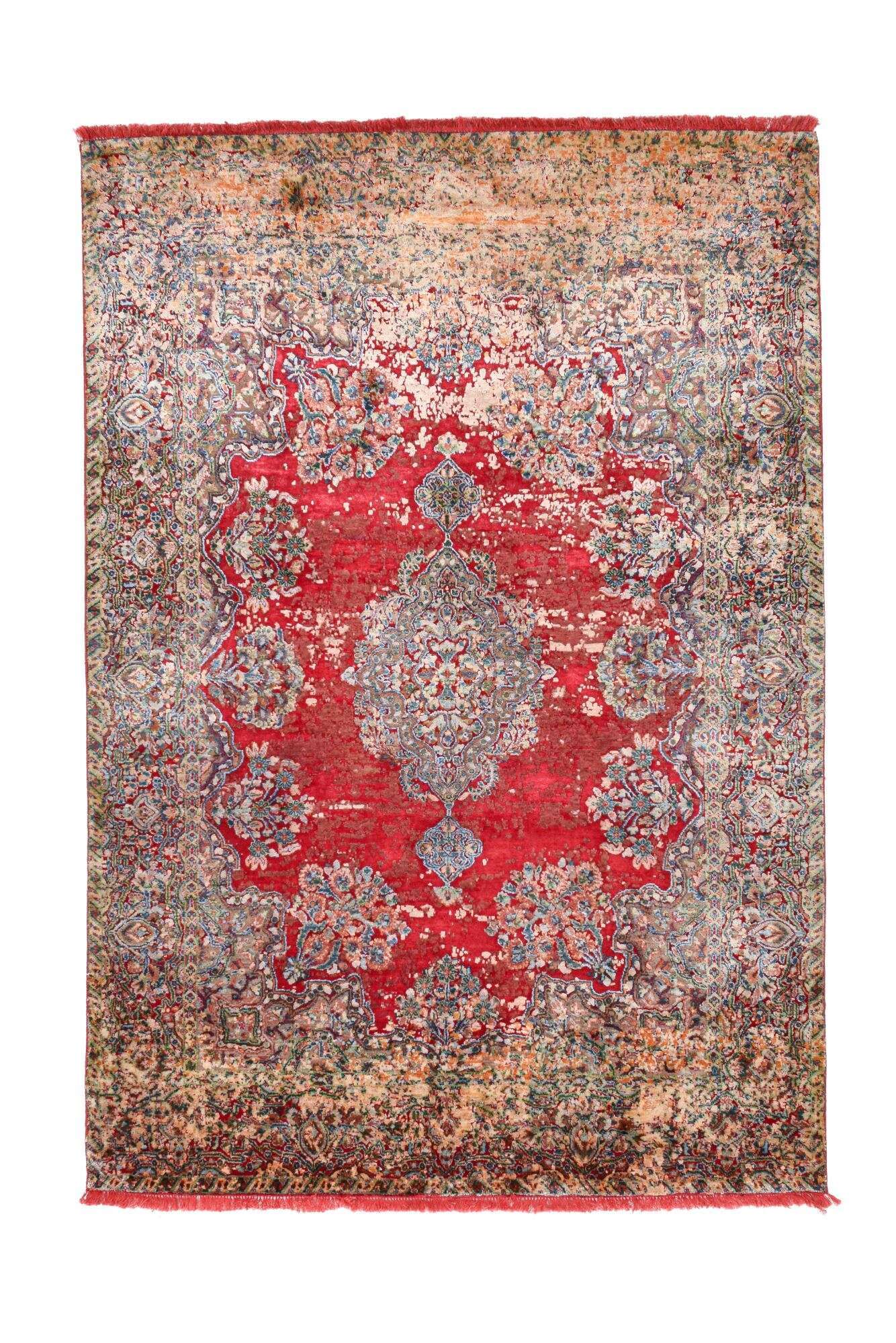 Design Teppich Sadra Handgeknüpft rot bunt Medaillon 172x245 cm