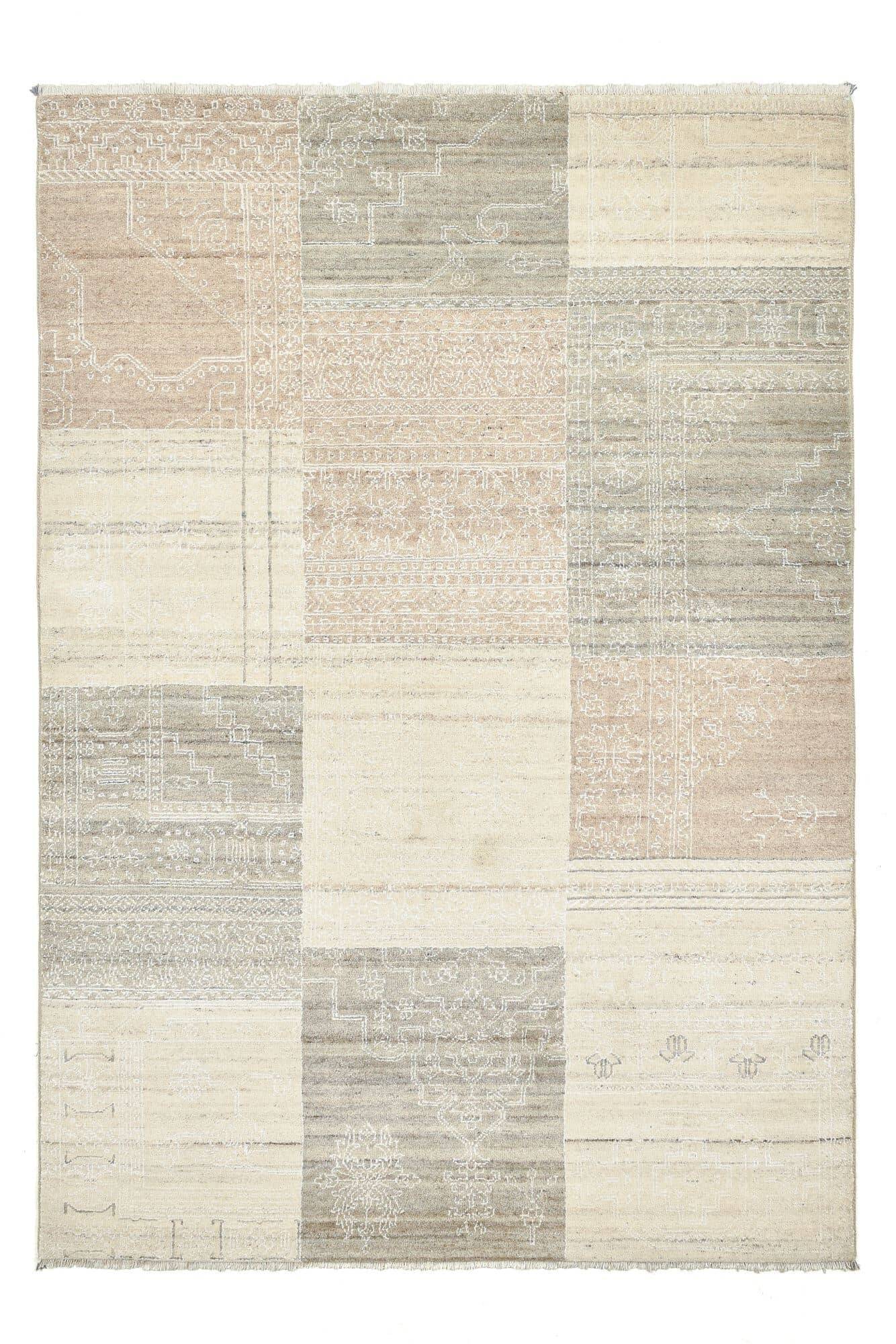 Patchwork Teppich PATCH Handgeknüpft beige 140x200cm 