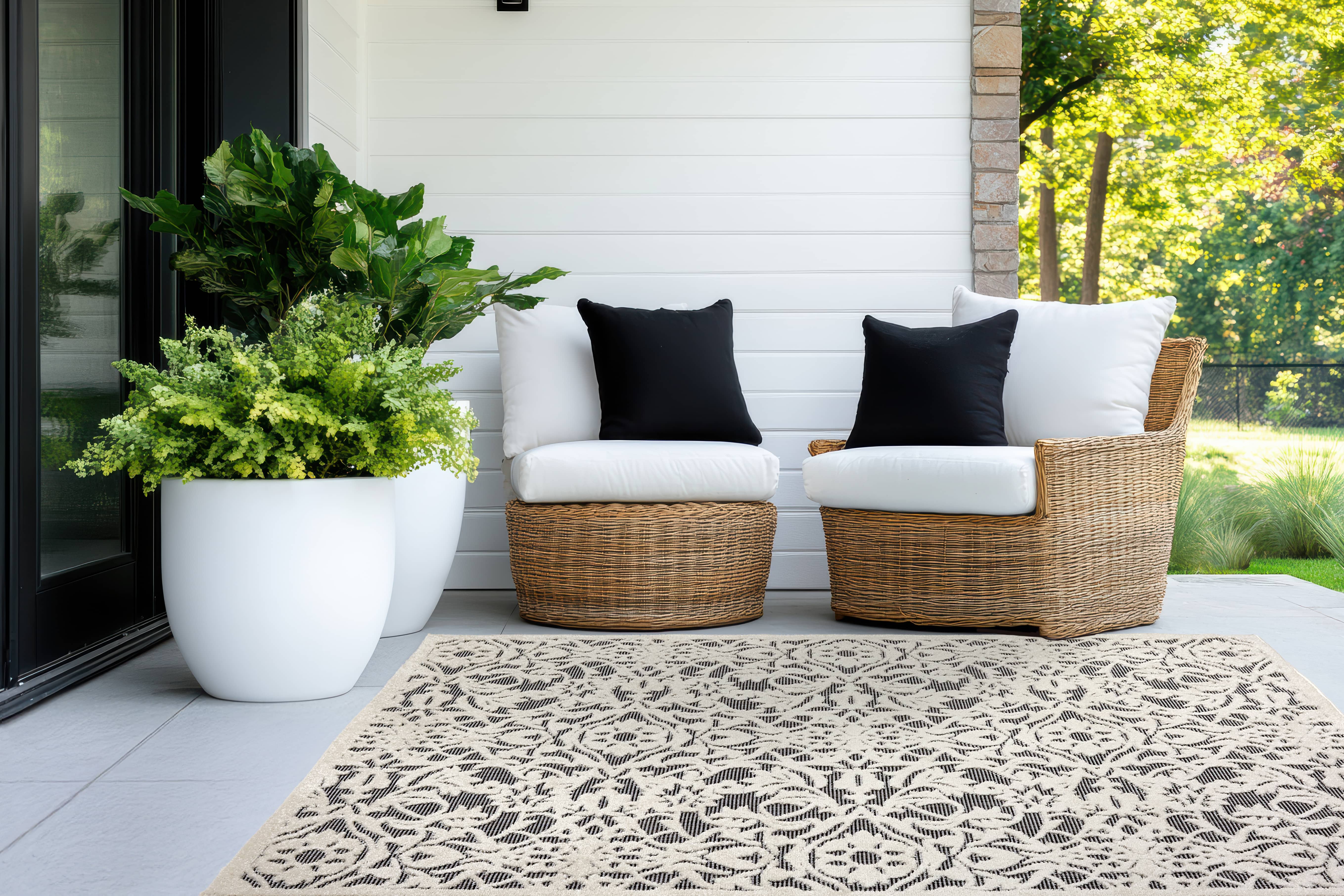 In- und Outdoor Teppich Serina D.253 C.004 Ornamente grau/weiß