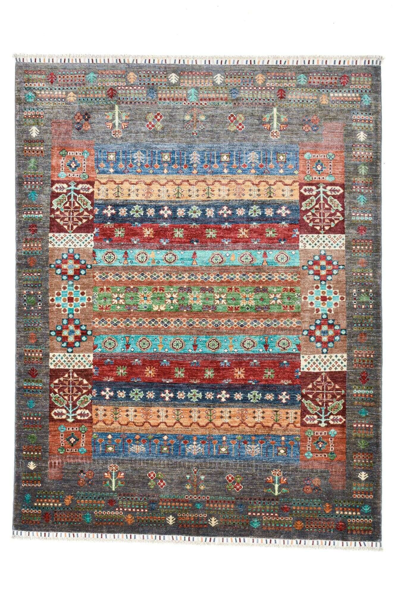 Klassischer Ziegler Teppich Kandashah Handgeknüpft 159x204cm grau bunt