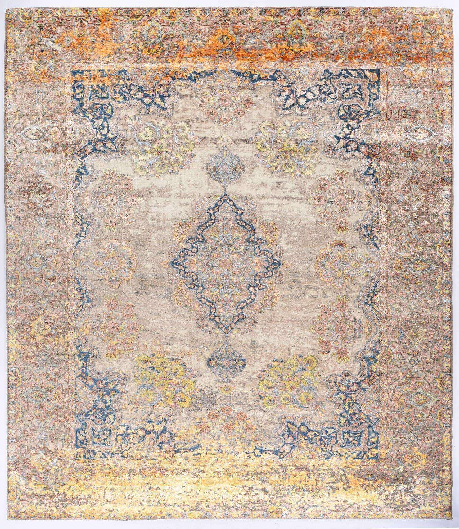Design Teppich Sadra 170x249 cm Handgeknüpft beige bunt Medaillon