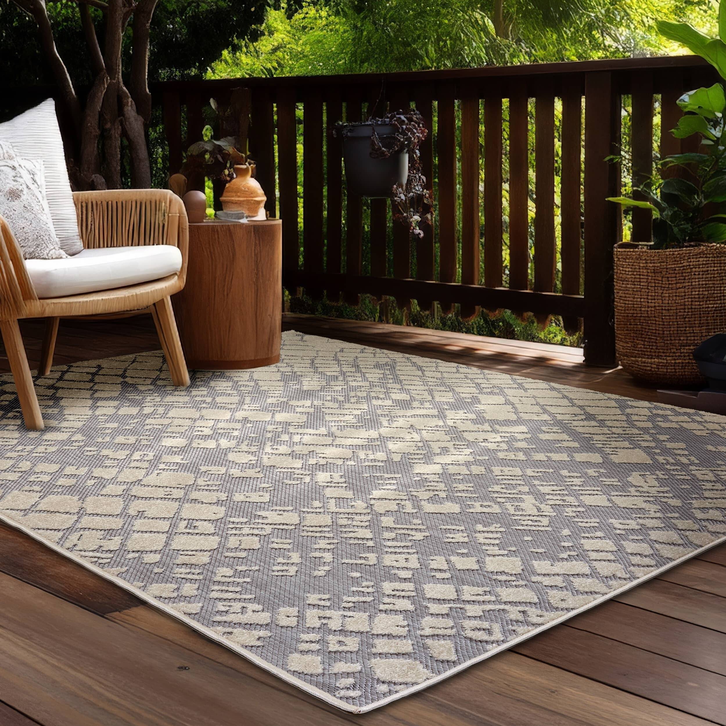 In- und Outdoor Teppich Serina D.254 C.004 Striche grau/weiß