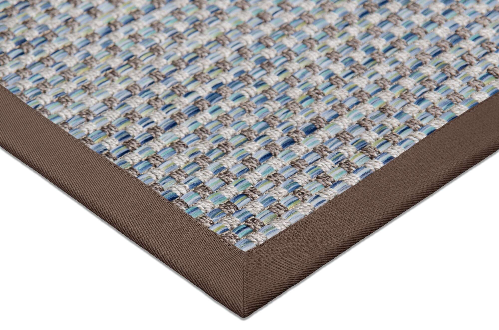 Outdoor Teppich Antigua blau mit Bordüre in oxid-taupe