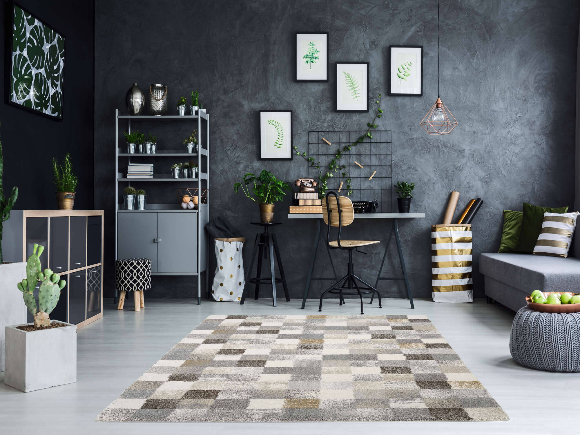 NVI02-912-1 New Villa Squares Teppich Modern Hochflor