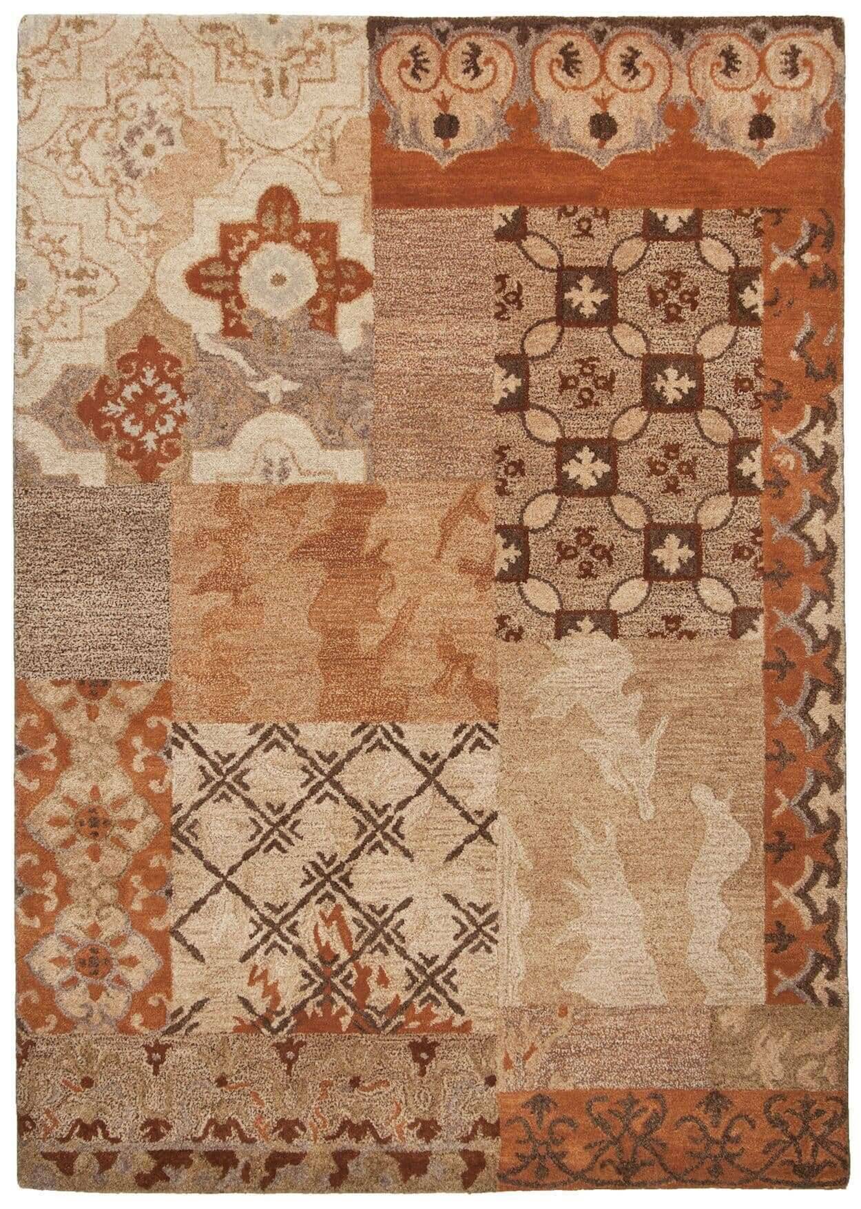 Fauna_zo93115_550brownmulti_403488_1 Fauna Patchwork Teppich Handtuft Wolle im Wunschmaß