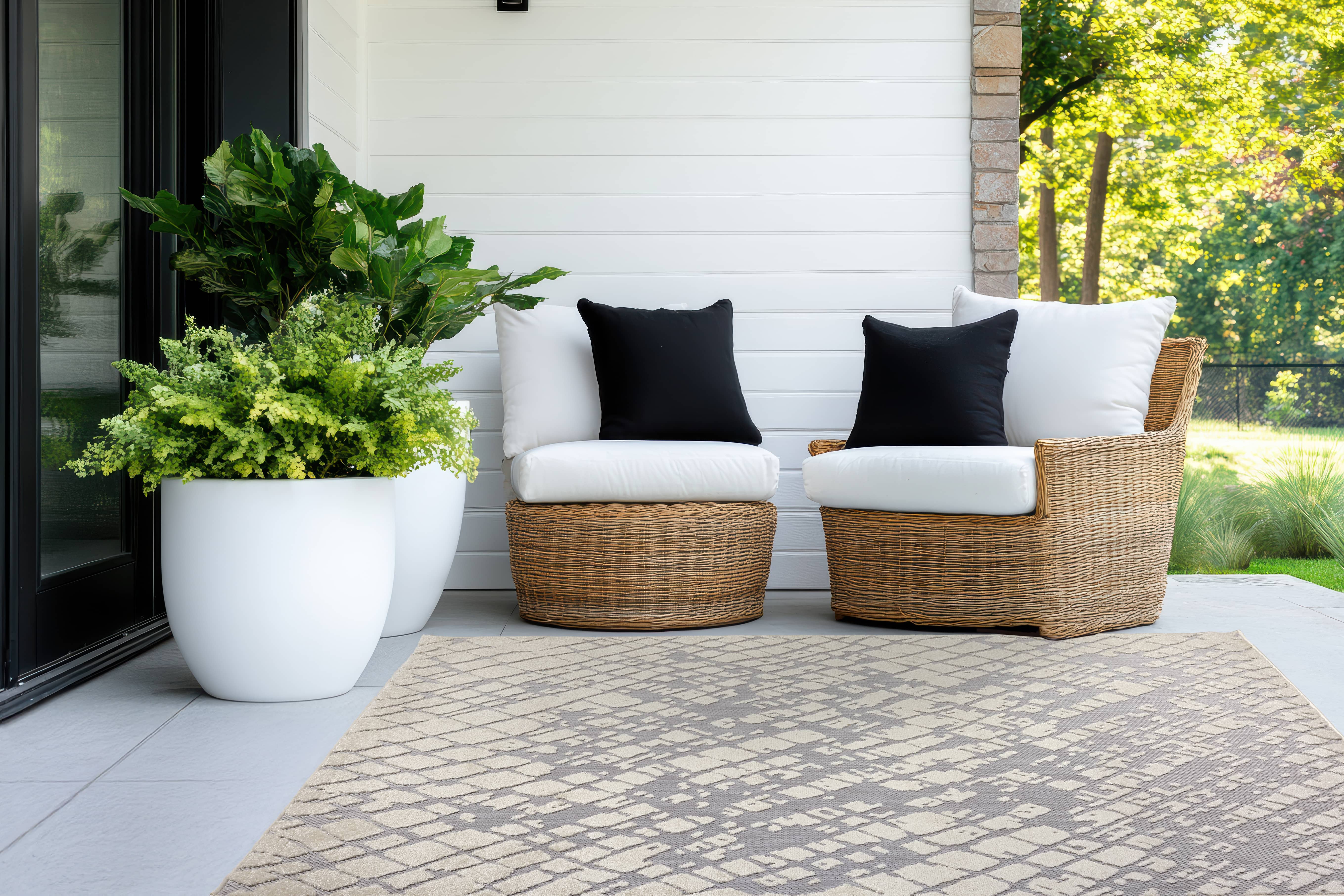 In- und Outdoor Teppich Serina D.254 C.004 Striche grau/weiß