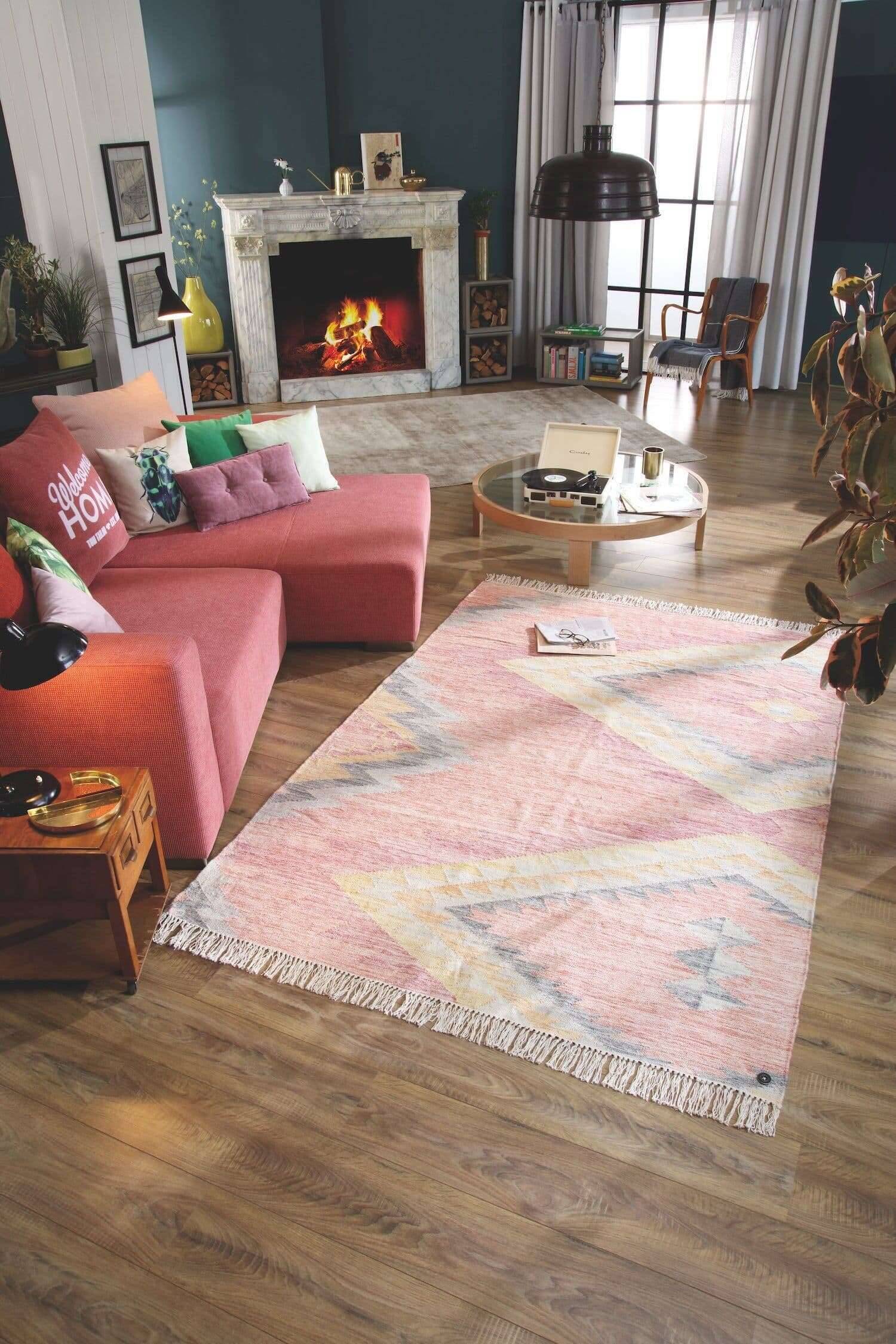 Vintage_ZigzagKelim_260berry_408164_13nkRyRwbojfM6D Handgewebter Kelim Teppich Zigzag Naturteppich aus Wolle
