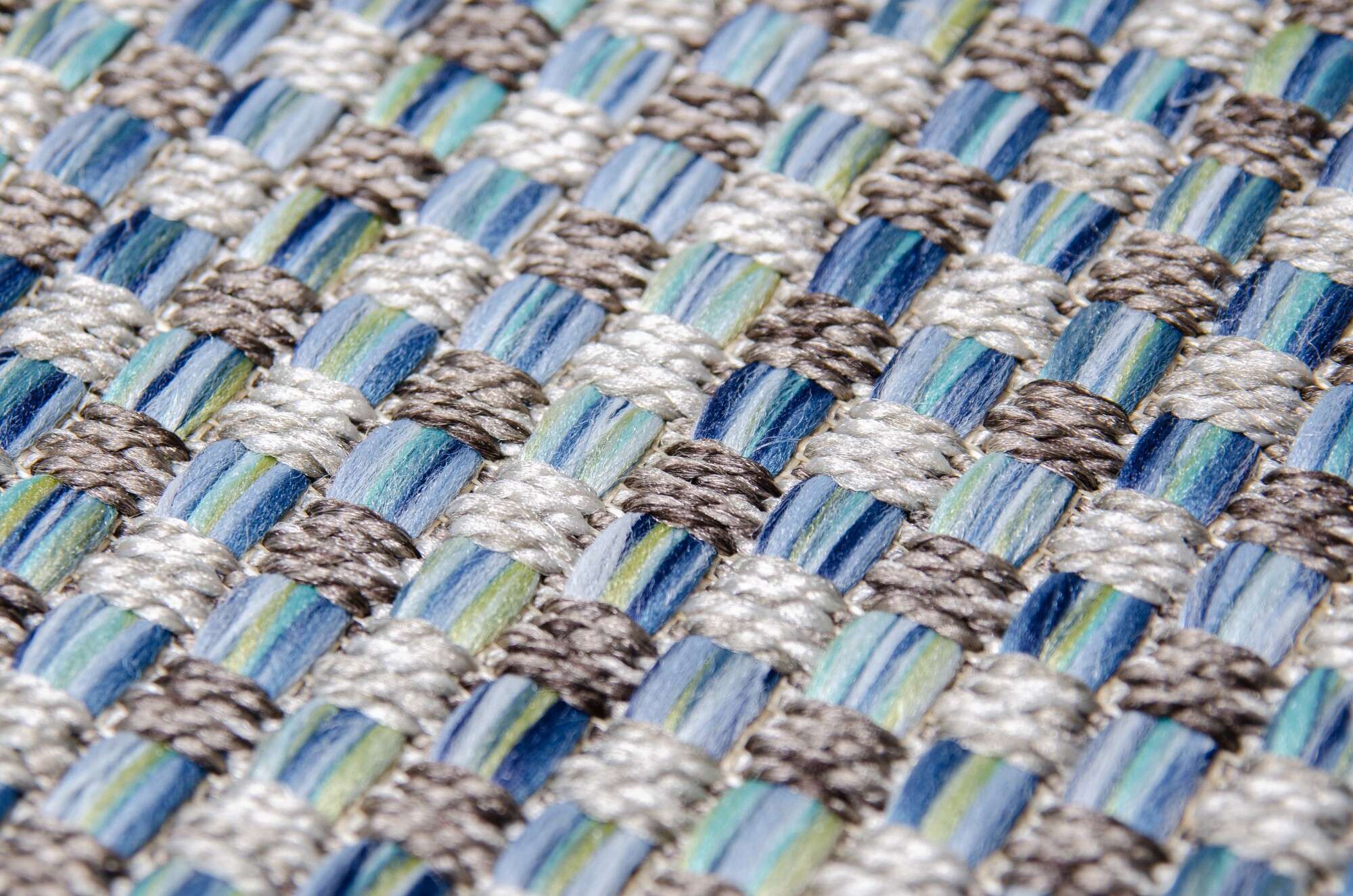 Outdoor Teppich Antigua blau mit Bordüre in oxid-taupe