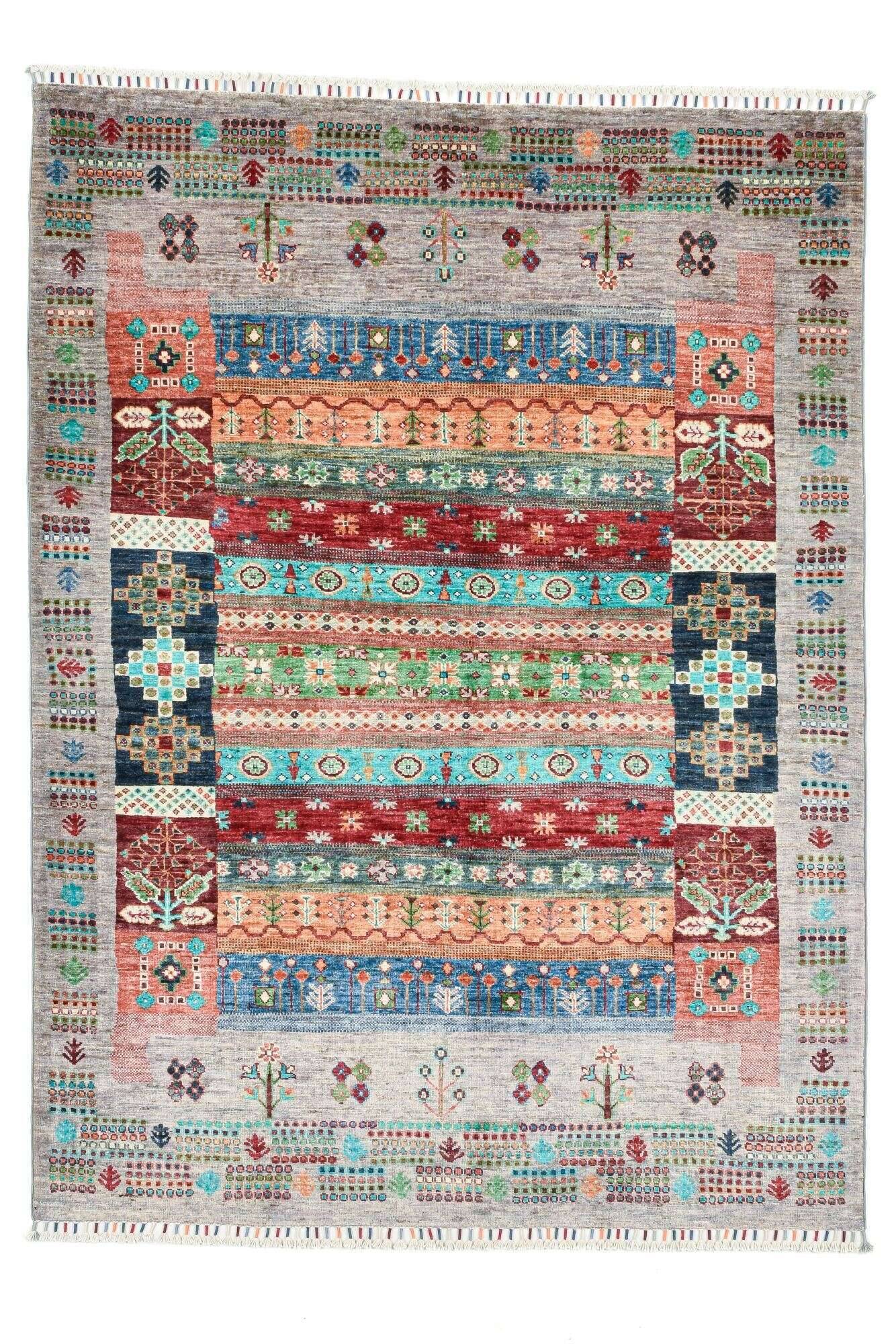 kandashah_6345_650grey_437084_1 Klassischer Ziegler Teppich Kandashah Handgeknüpft 158x212cm grau