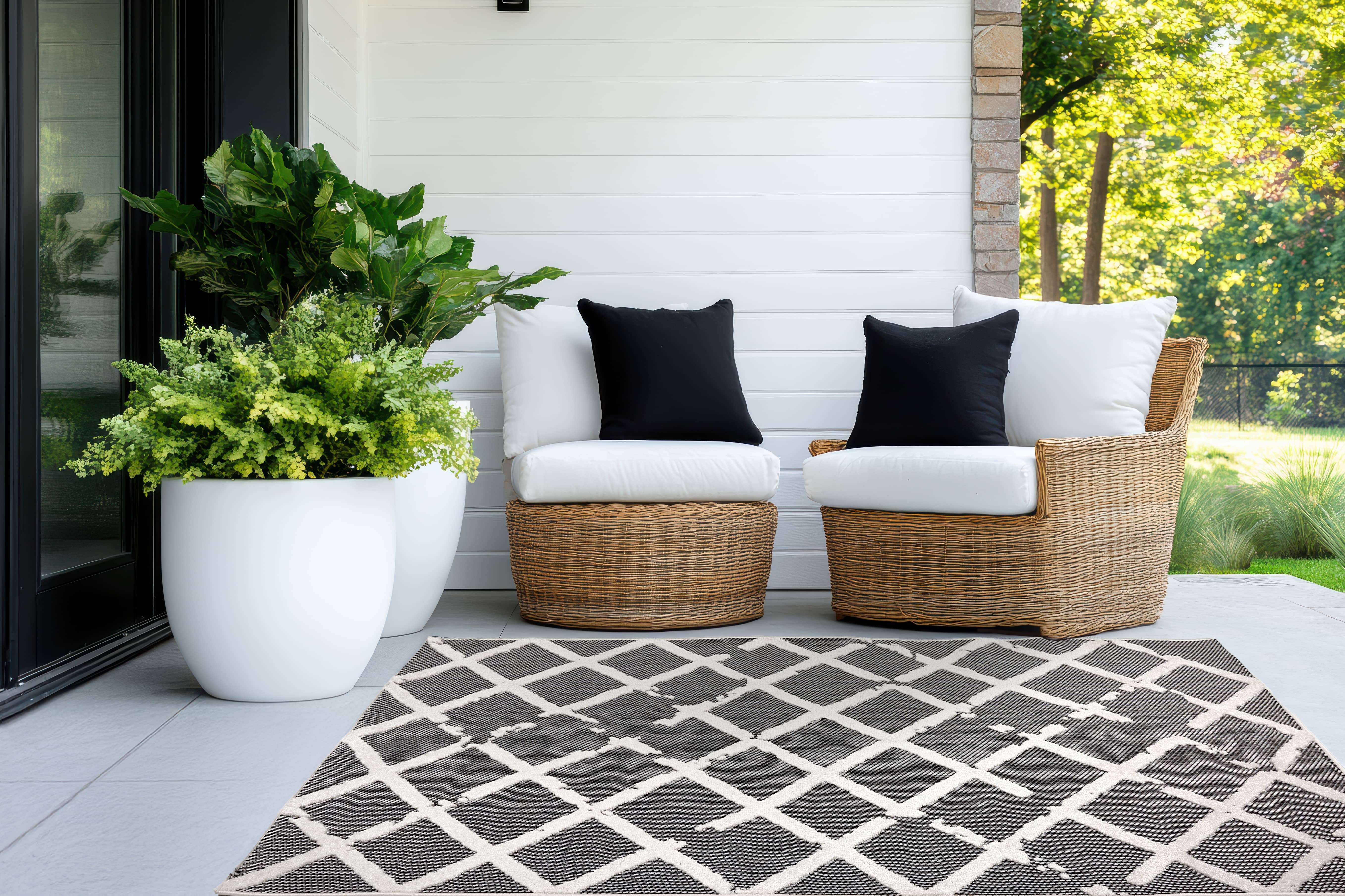 In- und Outdoor Teppich Serina D.251 C.004 Rauten grau/weiß