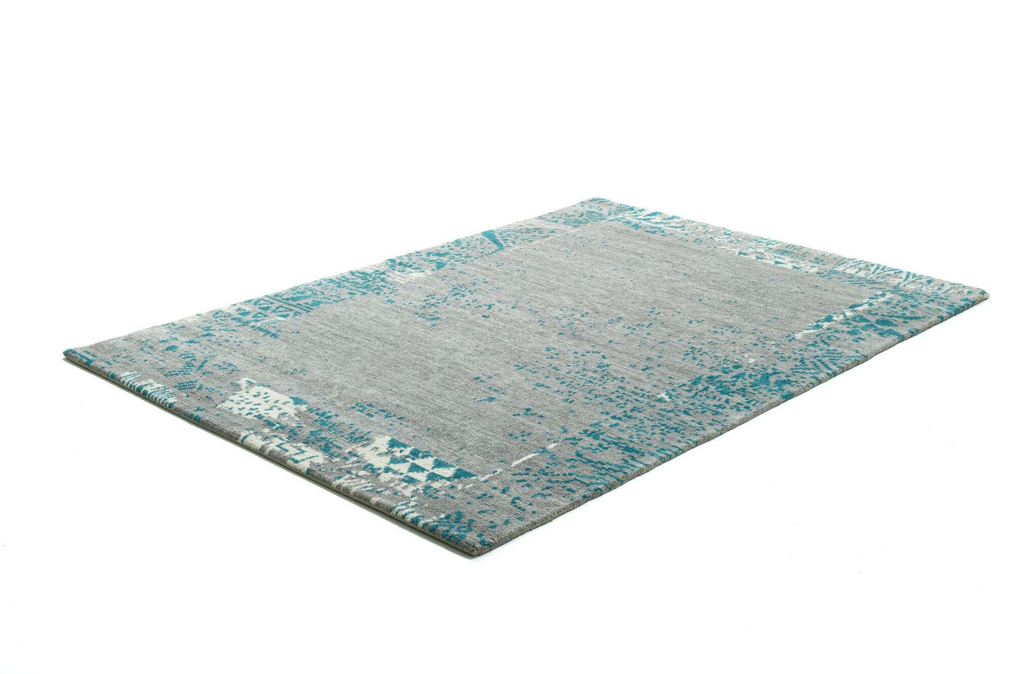 Sangri Teppich Nepal Design Wolle grau - blau Handgeknüpft 163x235 cm
