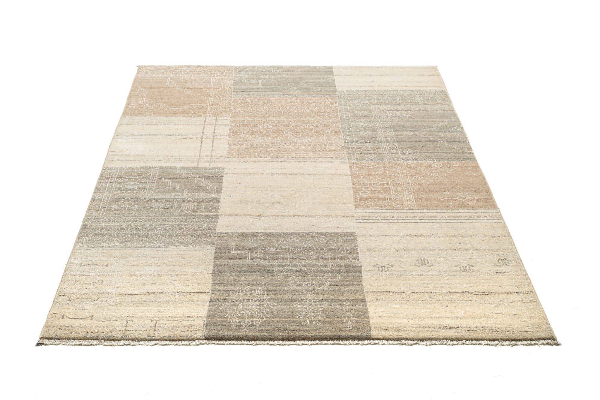 Patchwork Teppich PATCH Handgeknüpft beige 140x200cm 