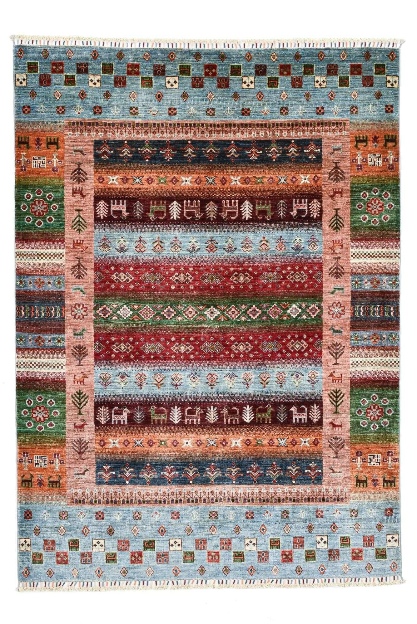 kandashah_6456_703blue-multi_437082_1 Klassischer Ziegler Teppich Kandashah Handgeknüpft 176x241cm braun