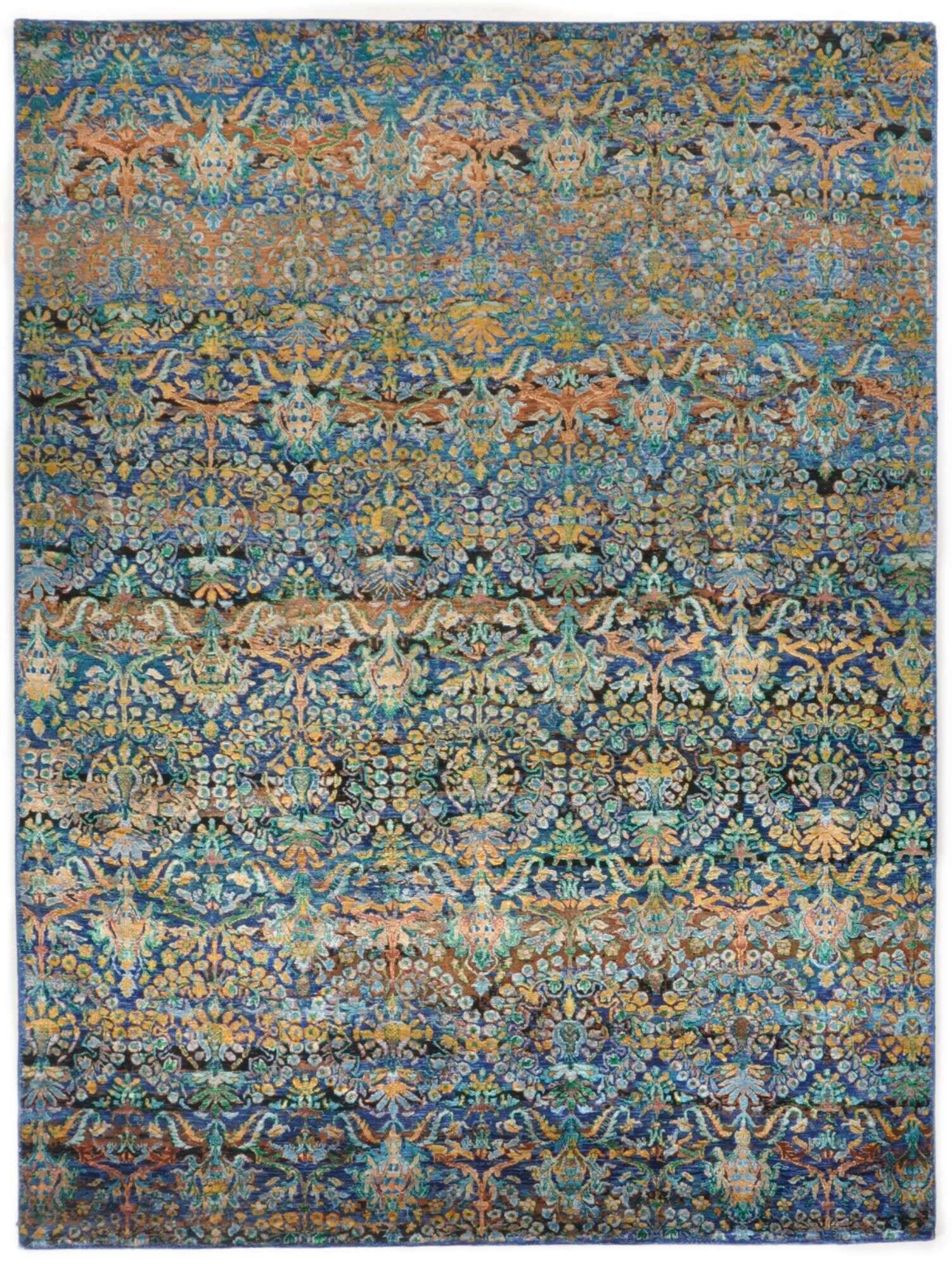 sadra_mb02_703bluemulti_416972_1 Design Teppich Sadra 170x240cm Handgeknüpft Bambusseide Wolle blau