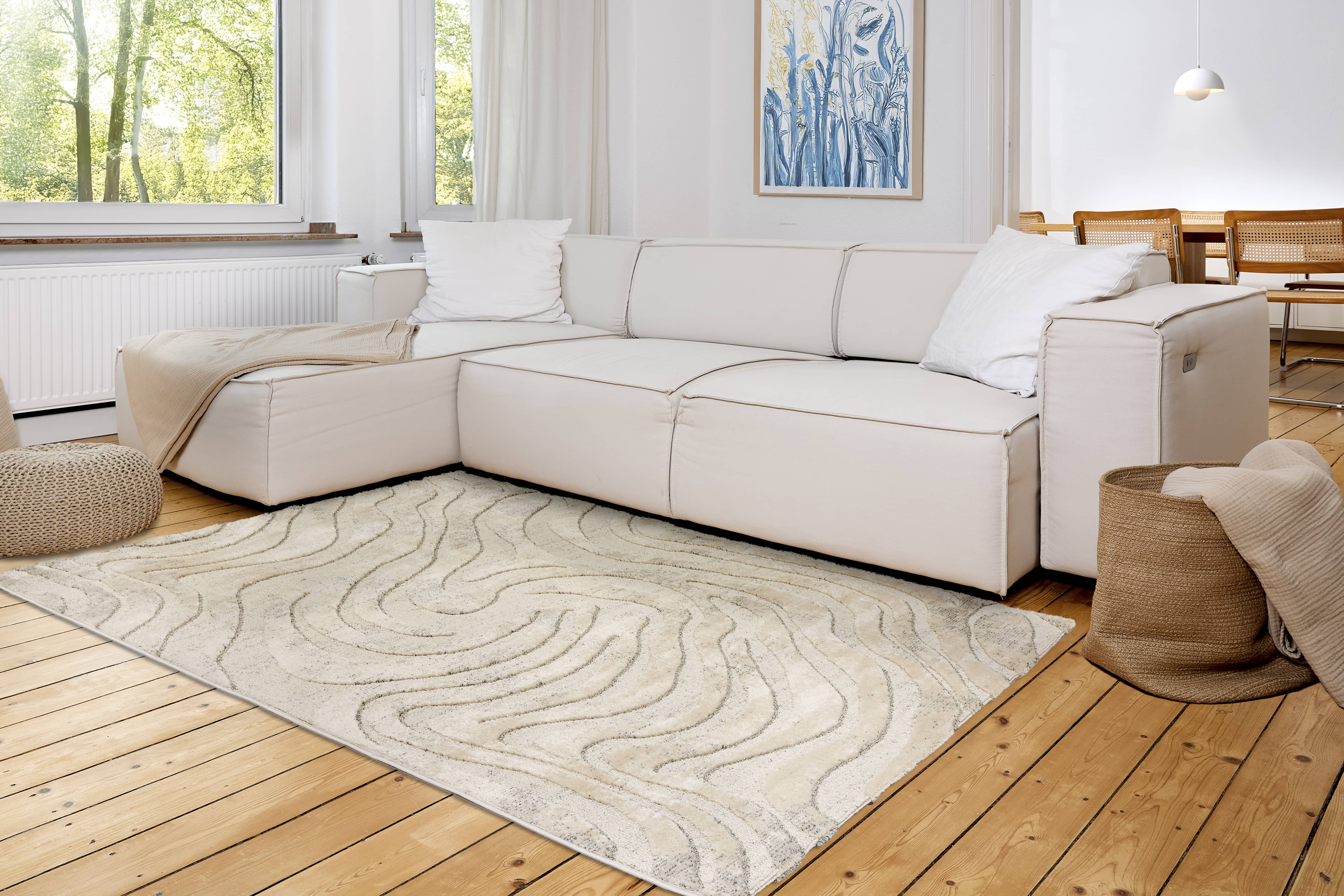 Wohnteppich Lou D.251 C.003 Wellen creme-grau