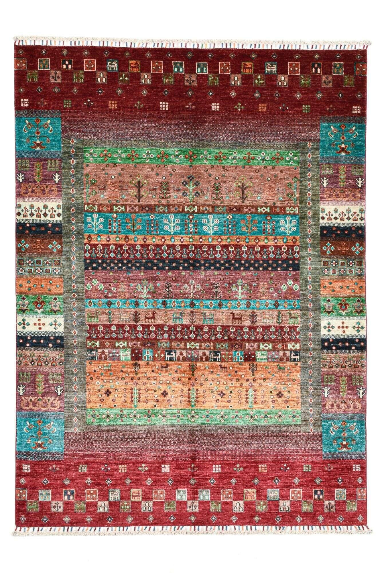 kandashah_6228_203red-multi_437085_1 Klassischer Ziegler Teppich Kandashah Handgeknüpft 158x214cm rot bunt