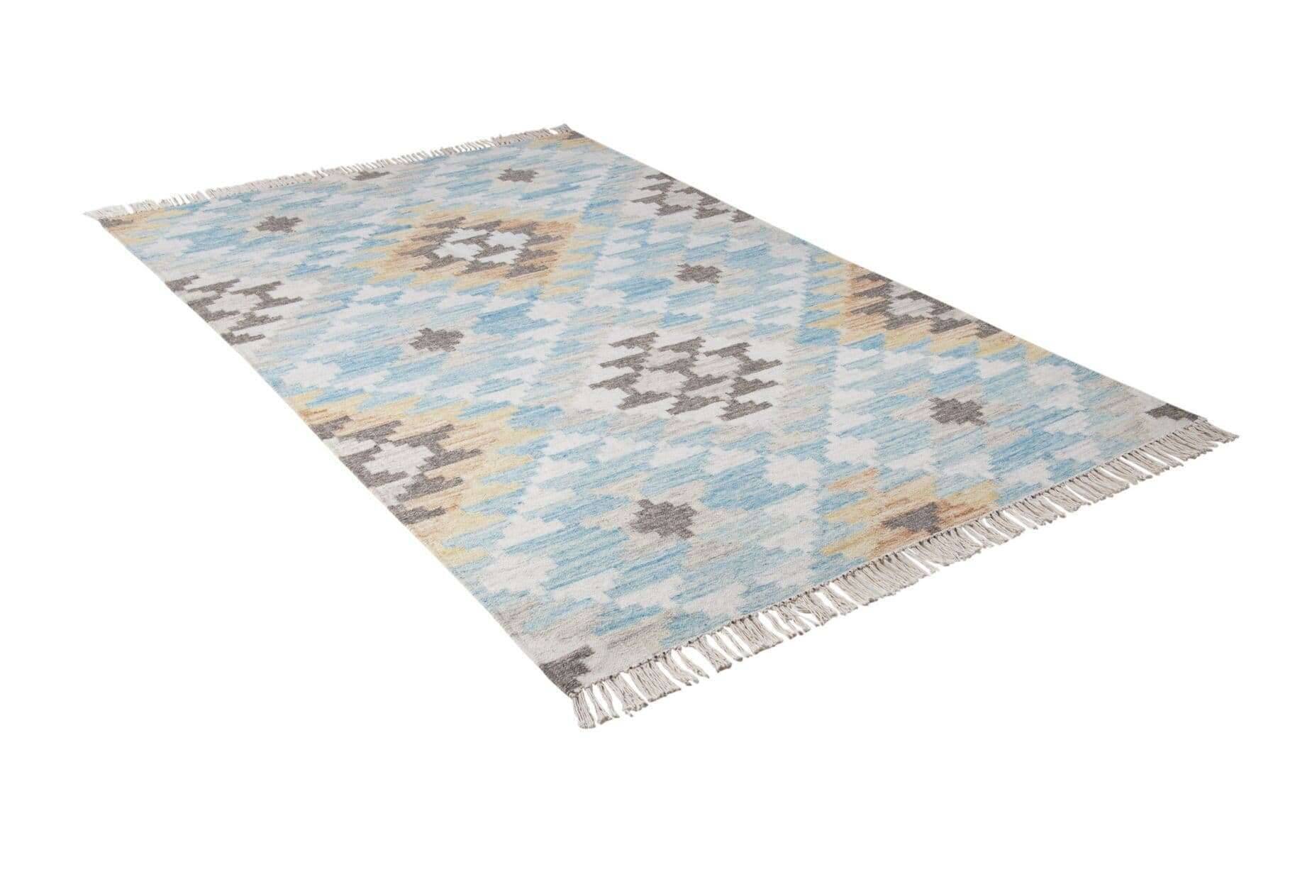 Vintage_CheckKelim_725turquoisemulti_408170_2 Kelim Teppich Modern Handgewebt Naturteppich Wolle