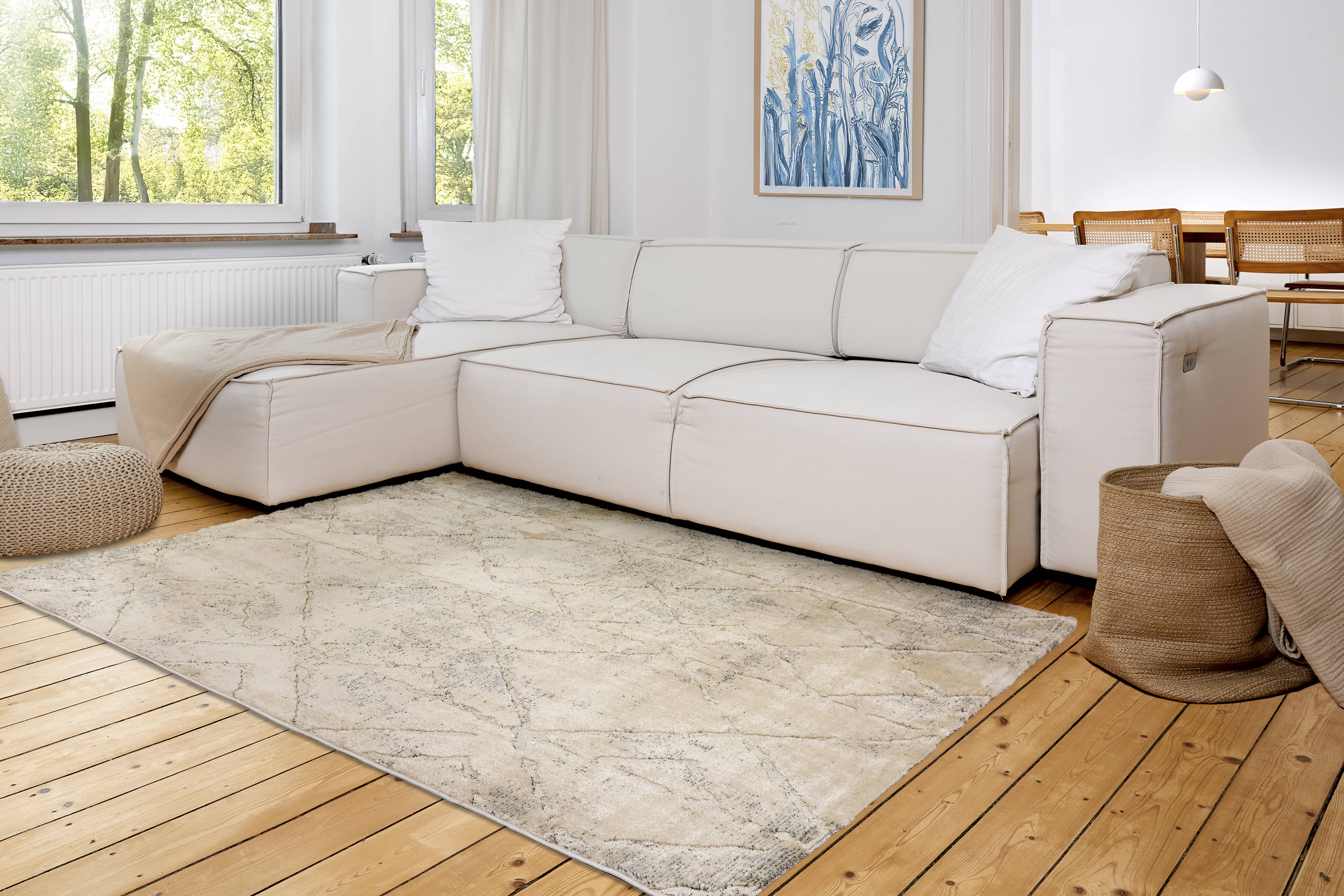 Wohnteppich Lou D.254 C.003 Rauten creme-grau