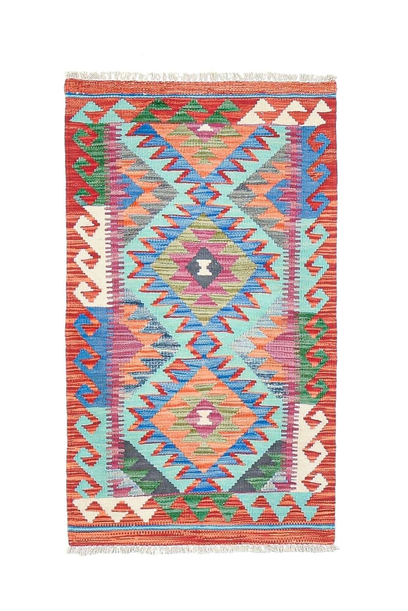 Kelim Teppich Tablashah Handgewebt Schurwolle bunt 073x125cm