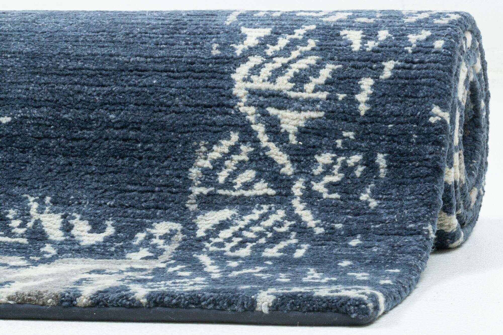 sangri_rs581_708darkblue_430407_11 Sangri Teppich Nepal Design Wolle blau Handgeknüpft 163x235 cm