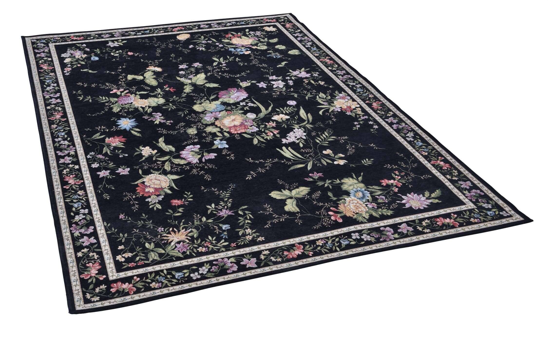 Flomi_Sagrini_600black_419926_2 Flomi Sagrini Flachgewebe Blumendesign Teppich Modern