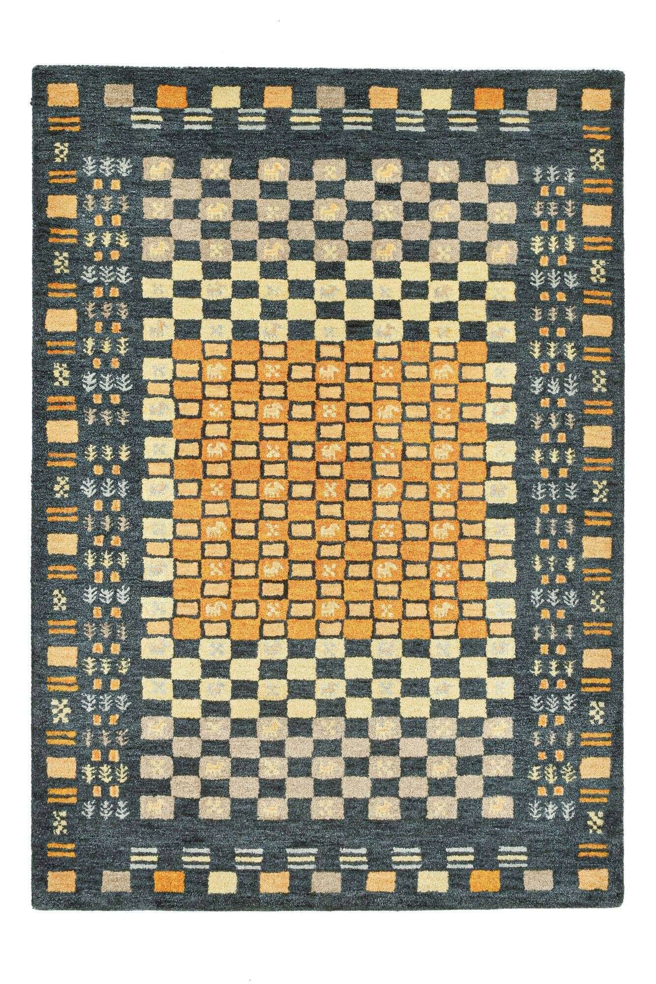 fauna_zo-2494-19_604anthracitemulti_416651_1 Fauna Design Teppich Schurwolle Gabbeh Grau Orange 160x230cm