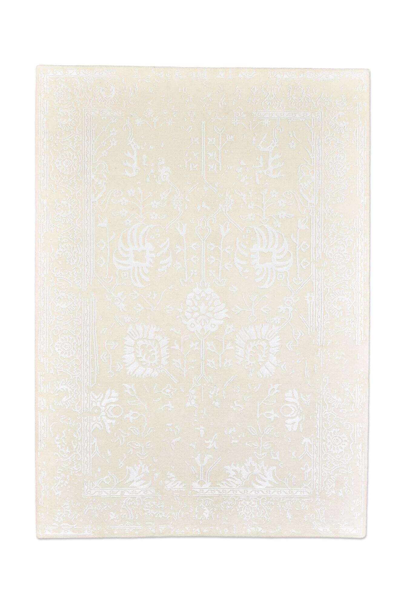 Vintage Teppich Zeeland Modern Handgeknüpft Wolle Viskose beige 160x230 cm