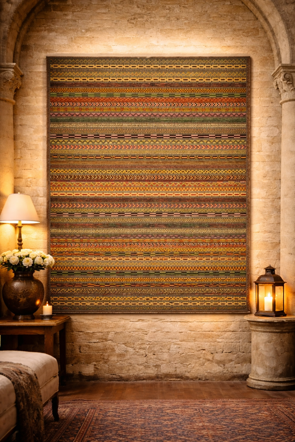 ORITOP Wunschmaßteppich Funky Lines Orientteppich Handgeknüpft Schurwolle