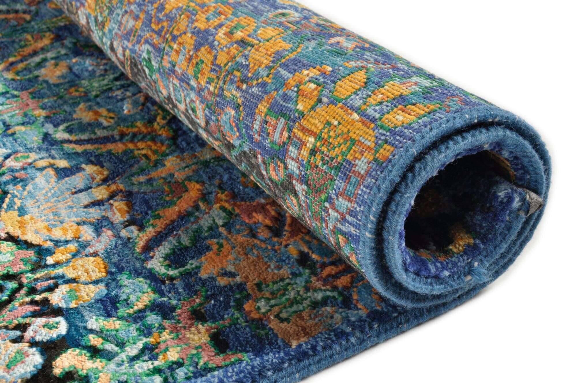 sadra_mb02_703bluemulti_416972_11 Design Teppich Sadra 170x240cm Handgeknüpft Bambusseide Wolle blau