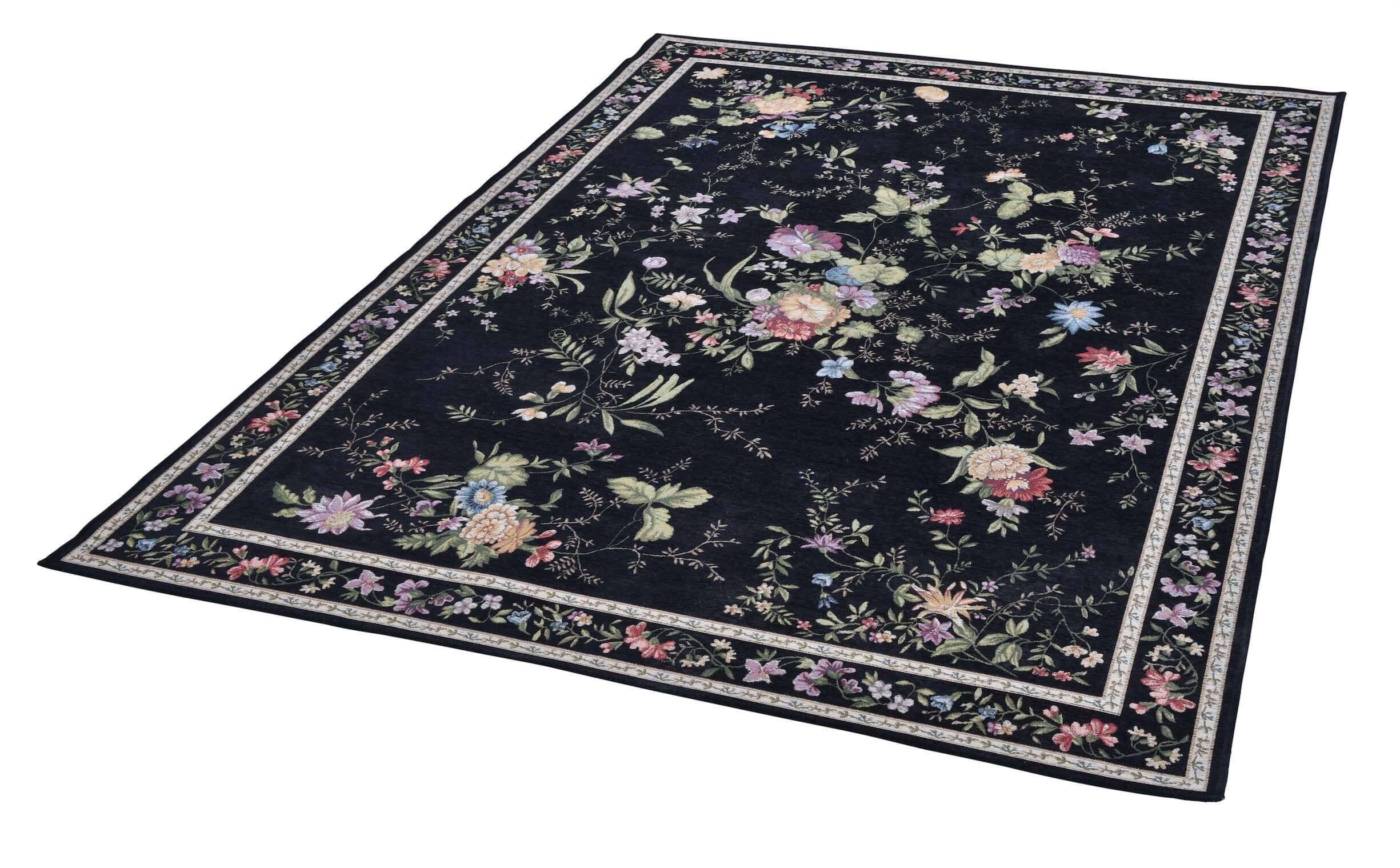 Flomi_Sagrini_600black_419926_2r Flomi Sagrini Flachgewebe Blumendesign Teppich Modern