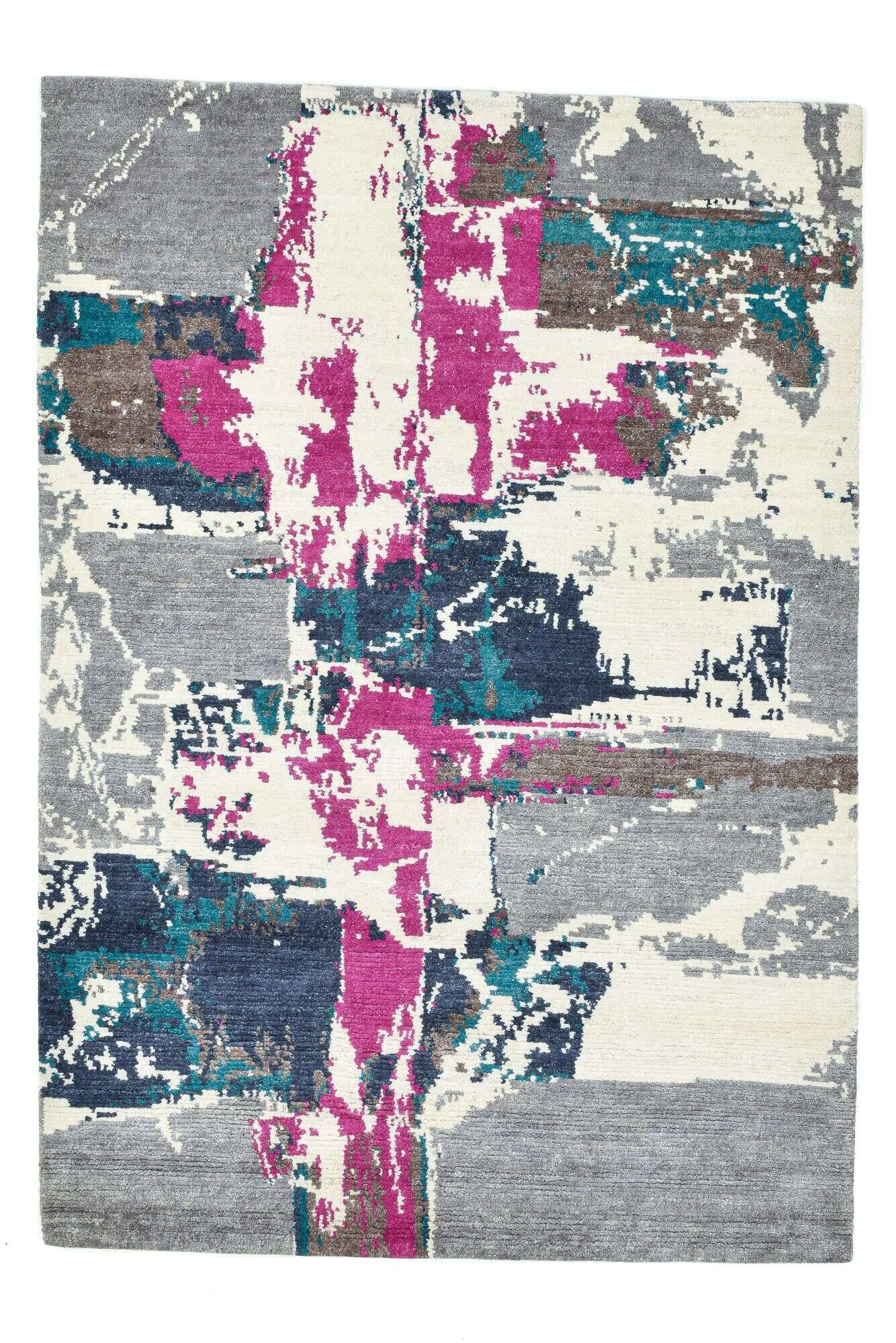 sangri_c4332_650grey_430413_1 Handgeknüpfter Teppich Sangri im Nepal Design C4332 163x233 cm bunt