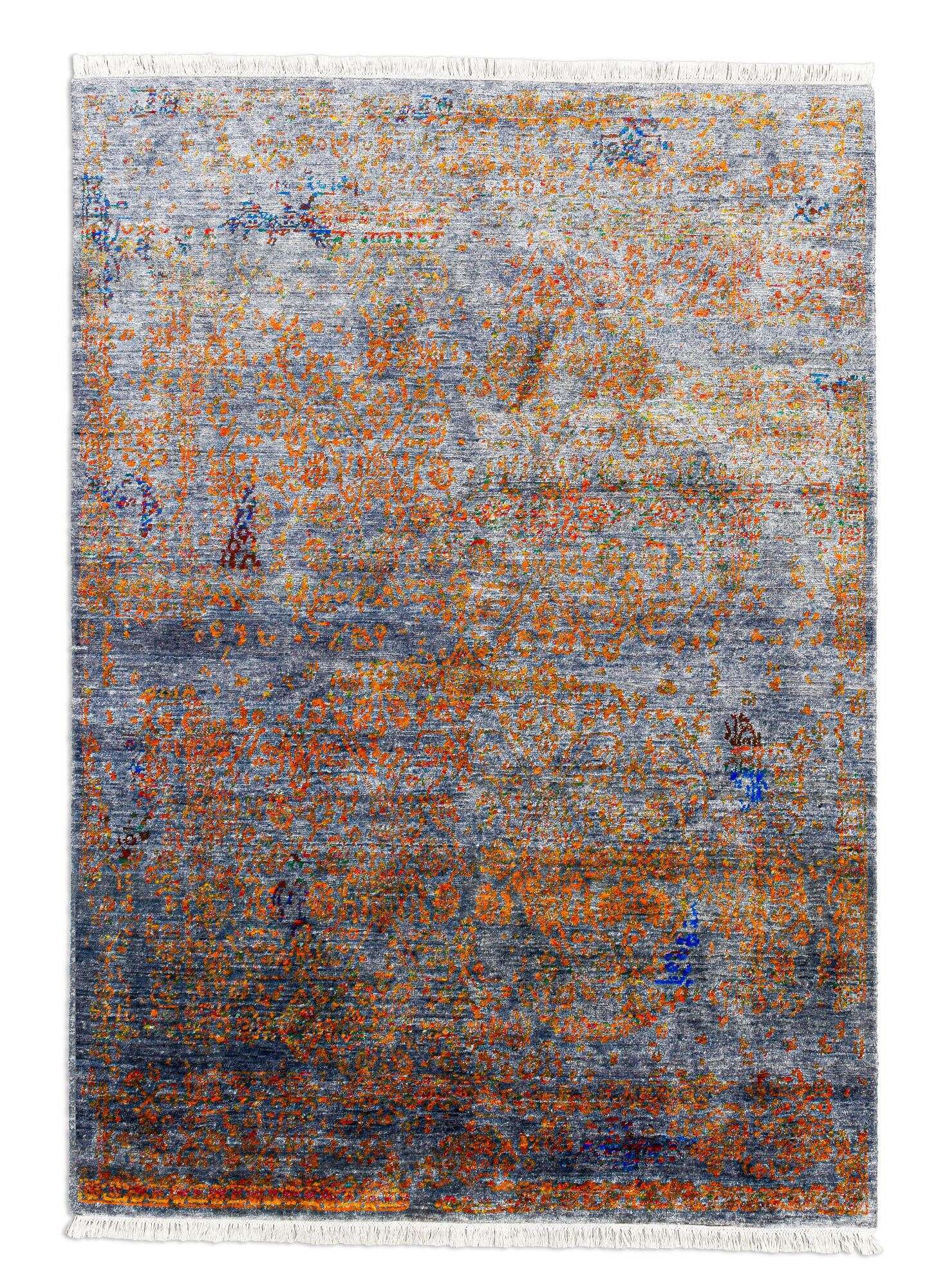 Design Teppich Queensland Handgeknüpft Viskose grau orange 170x240cm