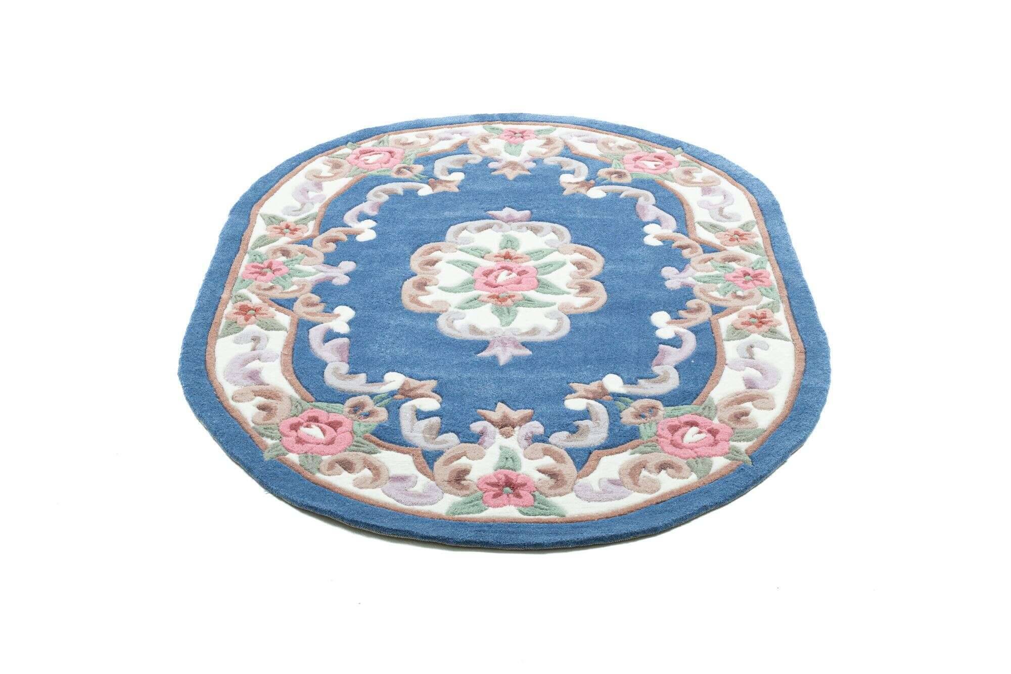 mingoval_501_700blue_300744_22 Ming Aubusson China Teppich blau oval Teppich mit Blumen