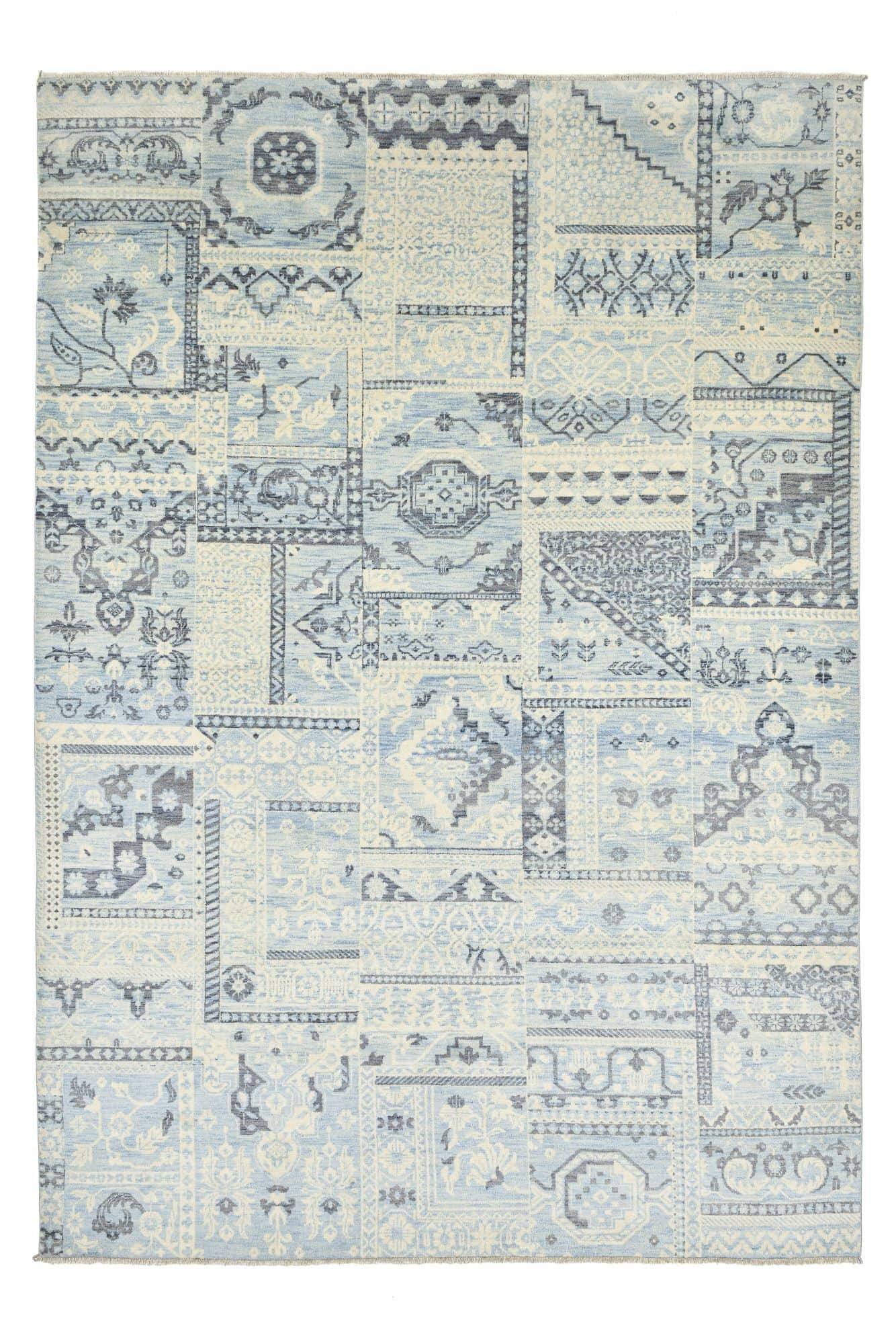 Patchwork Teppich PATCH Handgeknüpft blau-grau 250x350cm Patchwork Teppich PATCH Handgeknüpft blau-grau 250x350cm