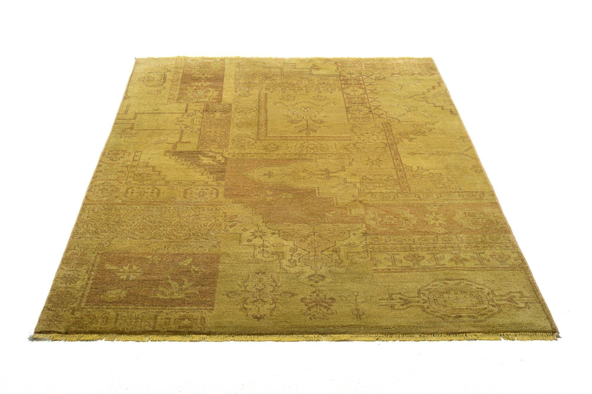 Patchwork Teppich PATCH Handgeknüpft beige-gold 140x200cm 