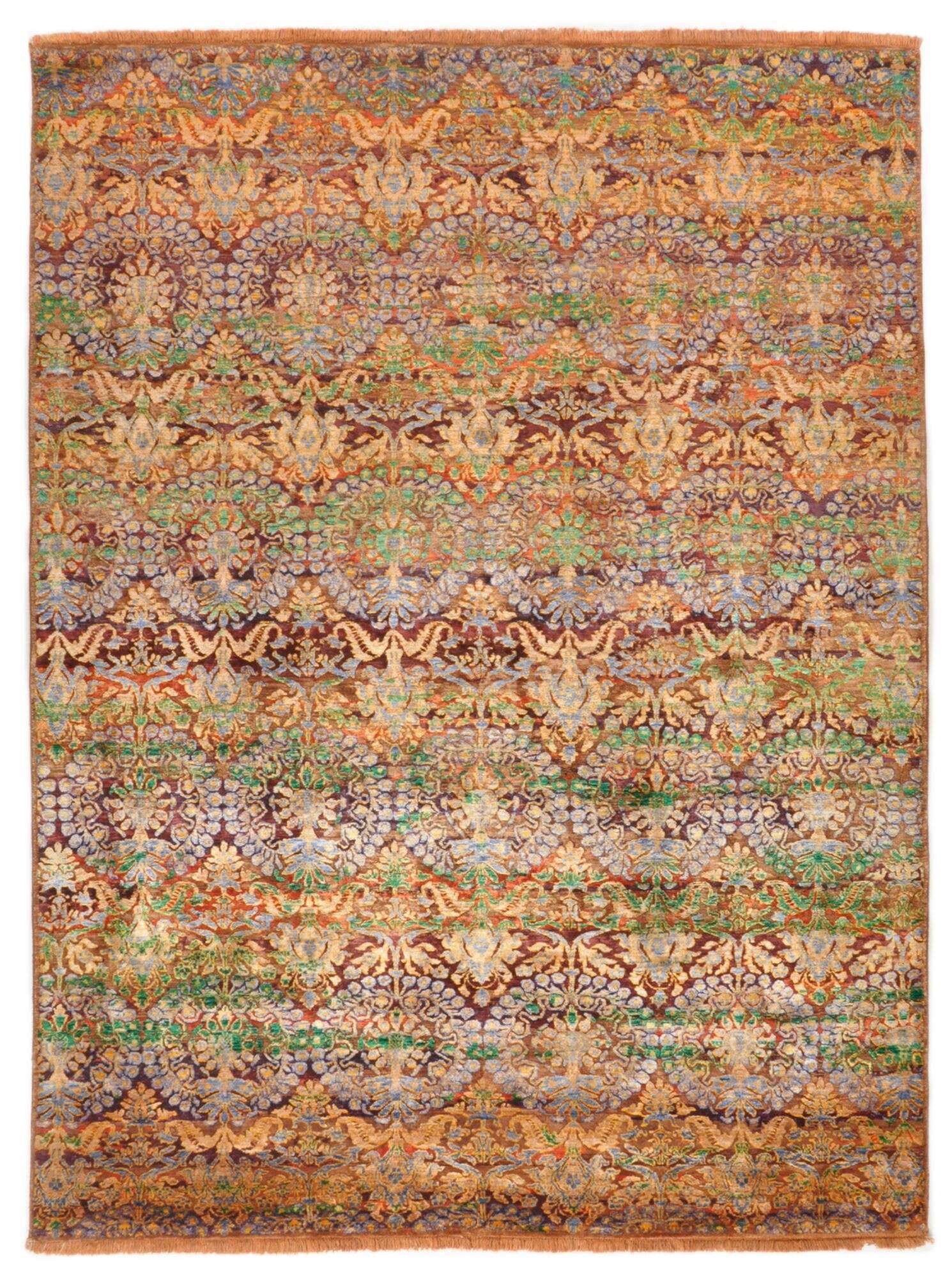 Design Teppich Sadra 175x246cm Handgeknüpft Bambusseide Wolle bunt