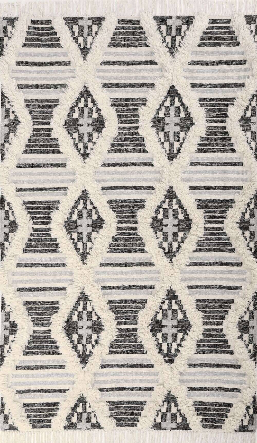 Vintage_CozyKelim_615black-white_408158_1 Kelim Teppich Cozy Handgewebter Naturteppich aus Wolle
