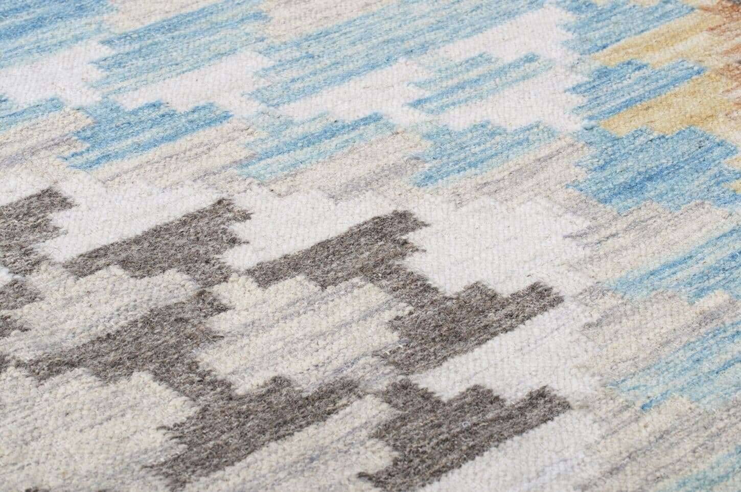Vintage_CheckKelim_725turquoisemulti_408170_3 Kelim Teppich Modern Handgewebt Naturteppich Wolle