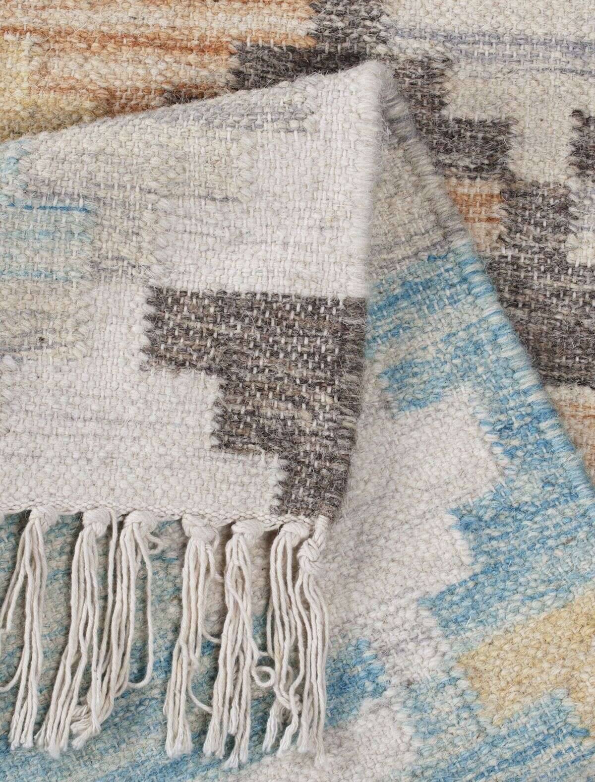 Vintage_CheckKelim_725turquoisemulti_408170_9 Kelim Teppich Modern Handgewebt Naturteppich Wolle