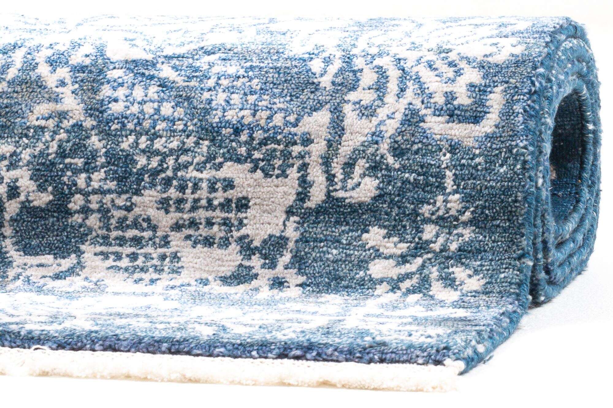 Vintage Teppich Queensland 160x230cm Handgeknüpft Viskose blau