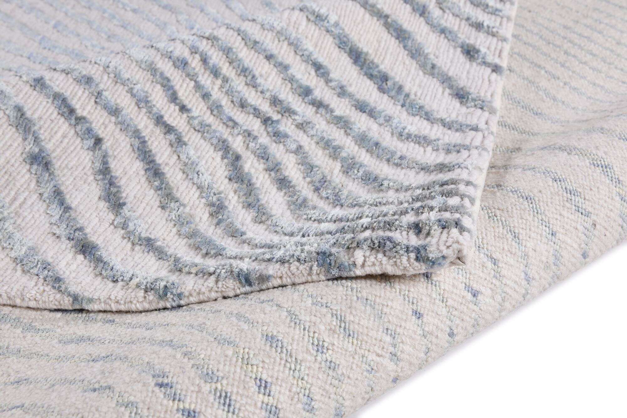 Nepal Teppich Nubu Silk 60 Design Seide Wolle 244x305cm blau - grau