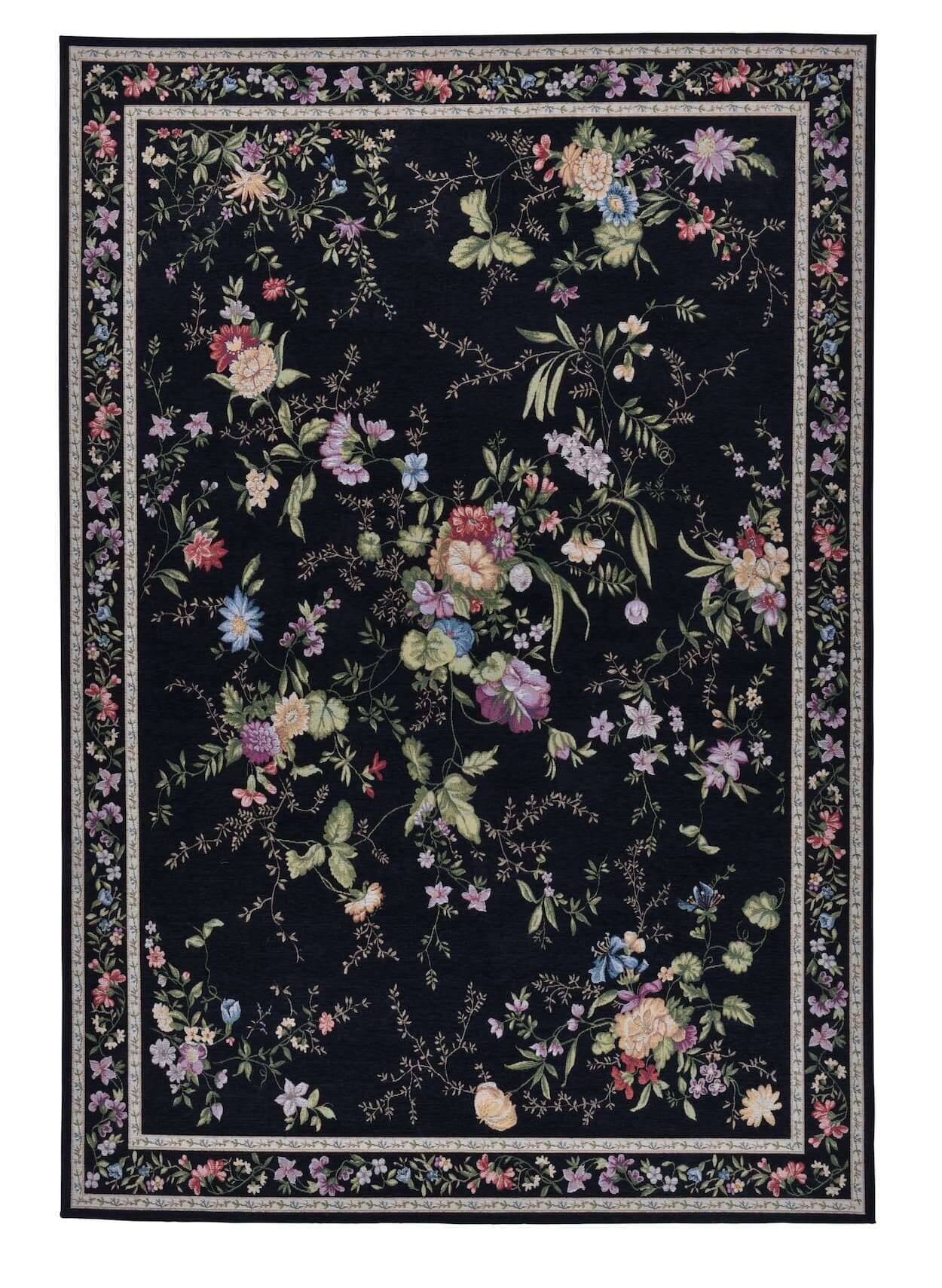 Flomi_Sagrini_600black_419926_1 Flomi Sagrini Flachgewebe Blumendesign Teppich Modern