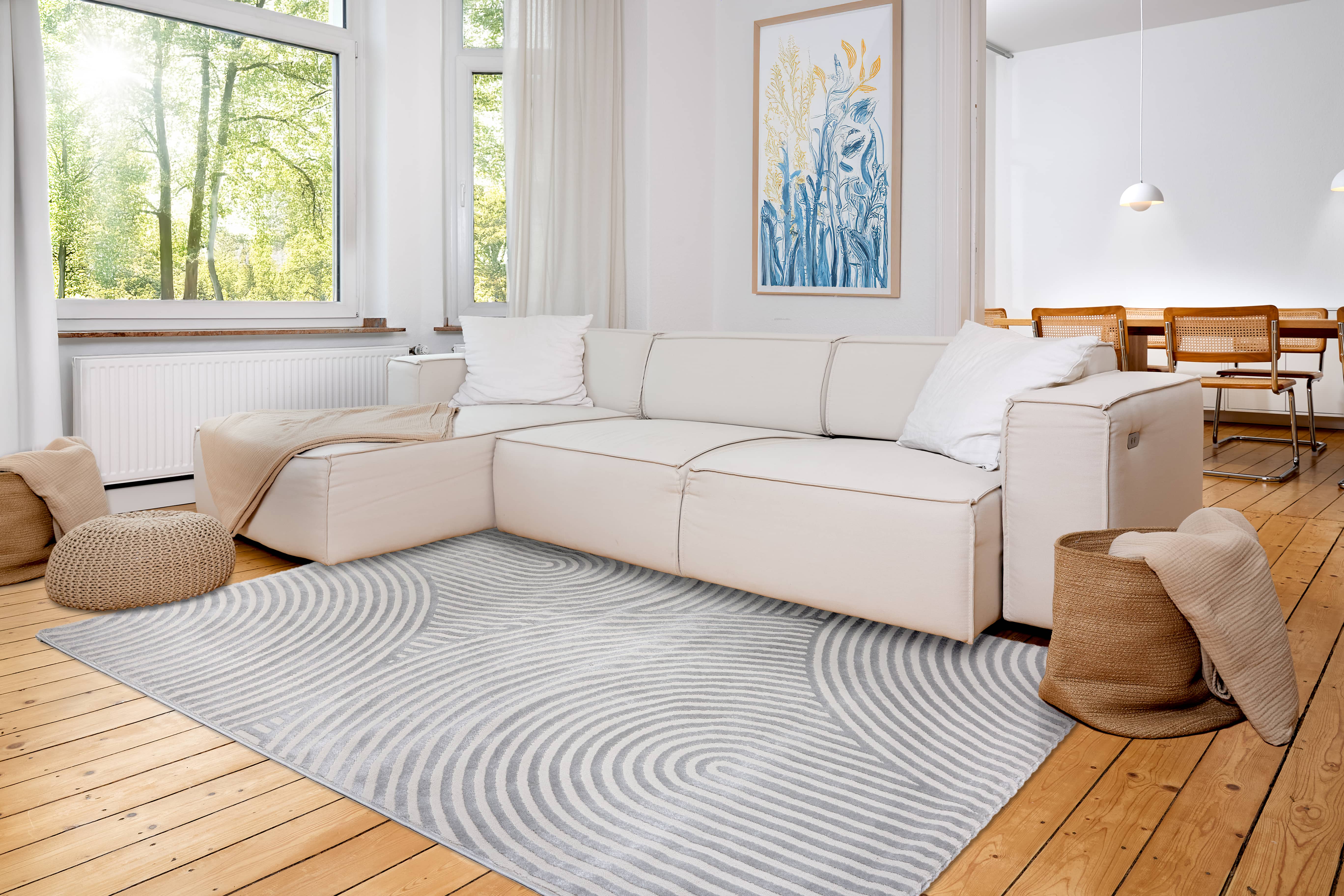 Vintageteppich Jules D.253 C. 004 Kringel silber Vintageteppich Jules D.253 C. 004 Kringel silber