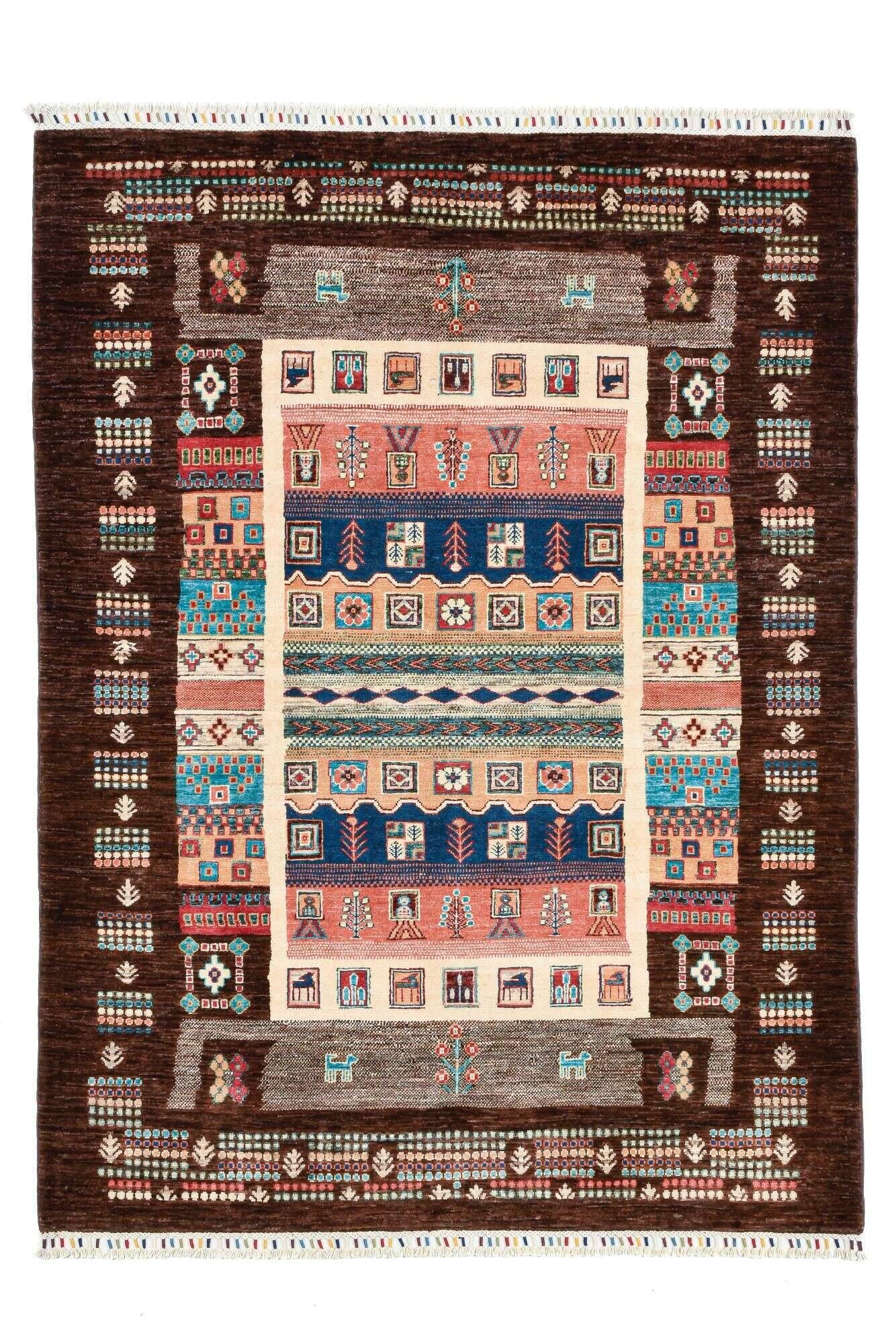 kandashah_0782_488brown_435514_1 Klassischer Ziegler Teppich Kandashah Handgeknüpft 149x199cm bunt