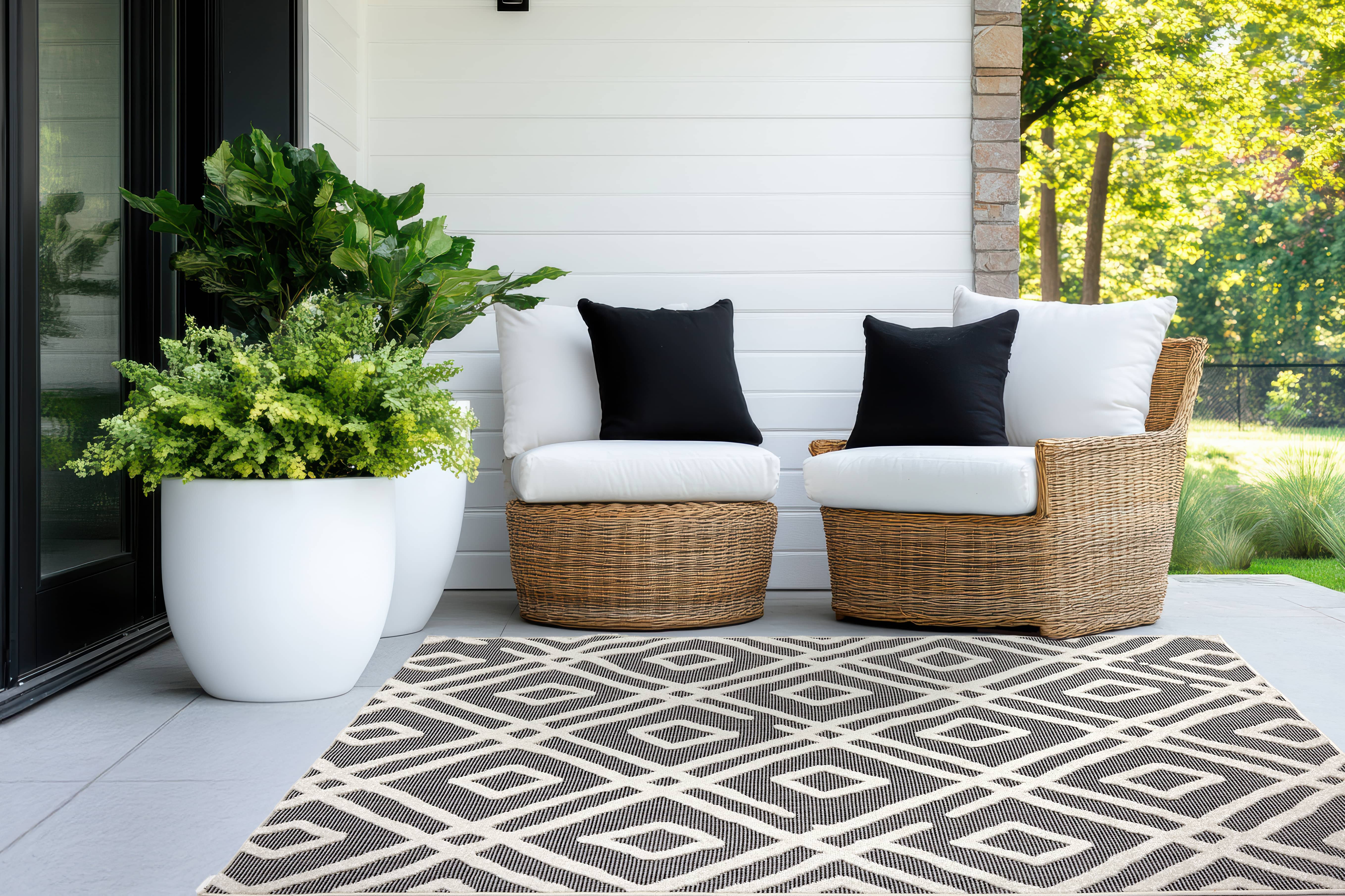 In- und Outdoor Teppich Serina D.252 C.004 Ethno grau/weiß