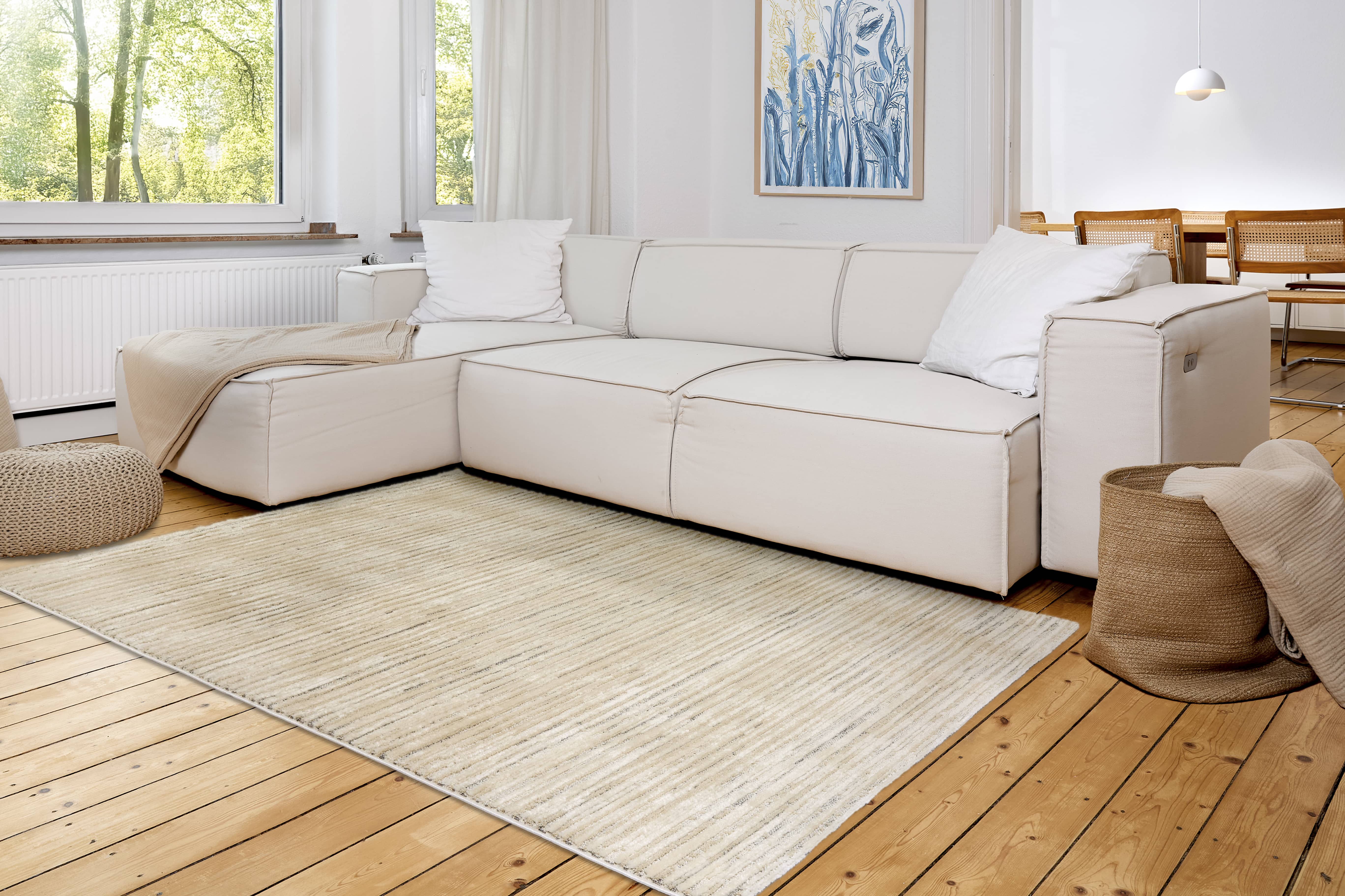 Wohnteppich Lou D.253 C. 003 Streifen creme-grau