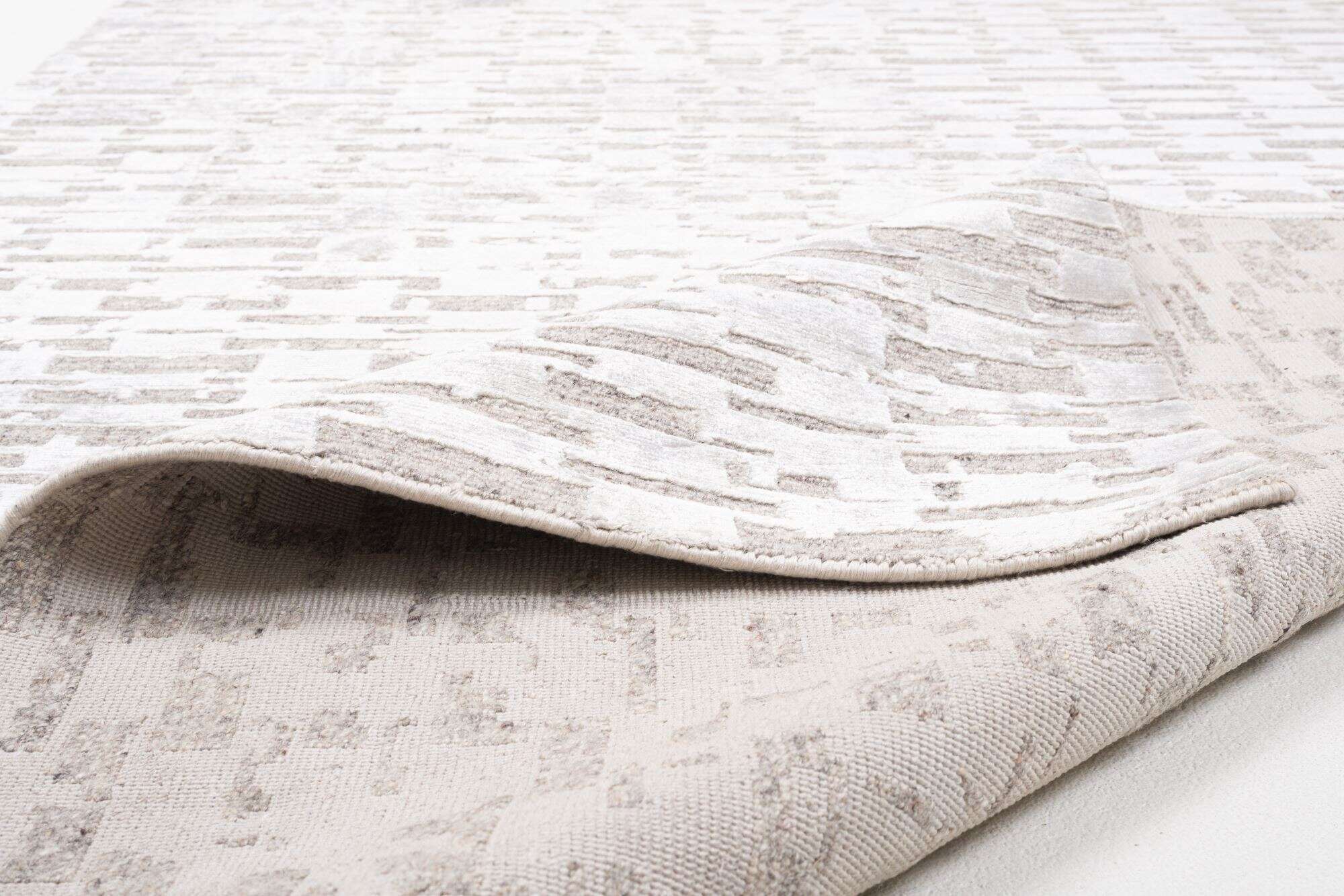 Victoria Moderner Teppich 160x230cm Viskose Wolle beige mit grau
